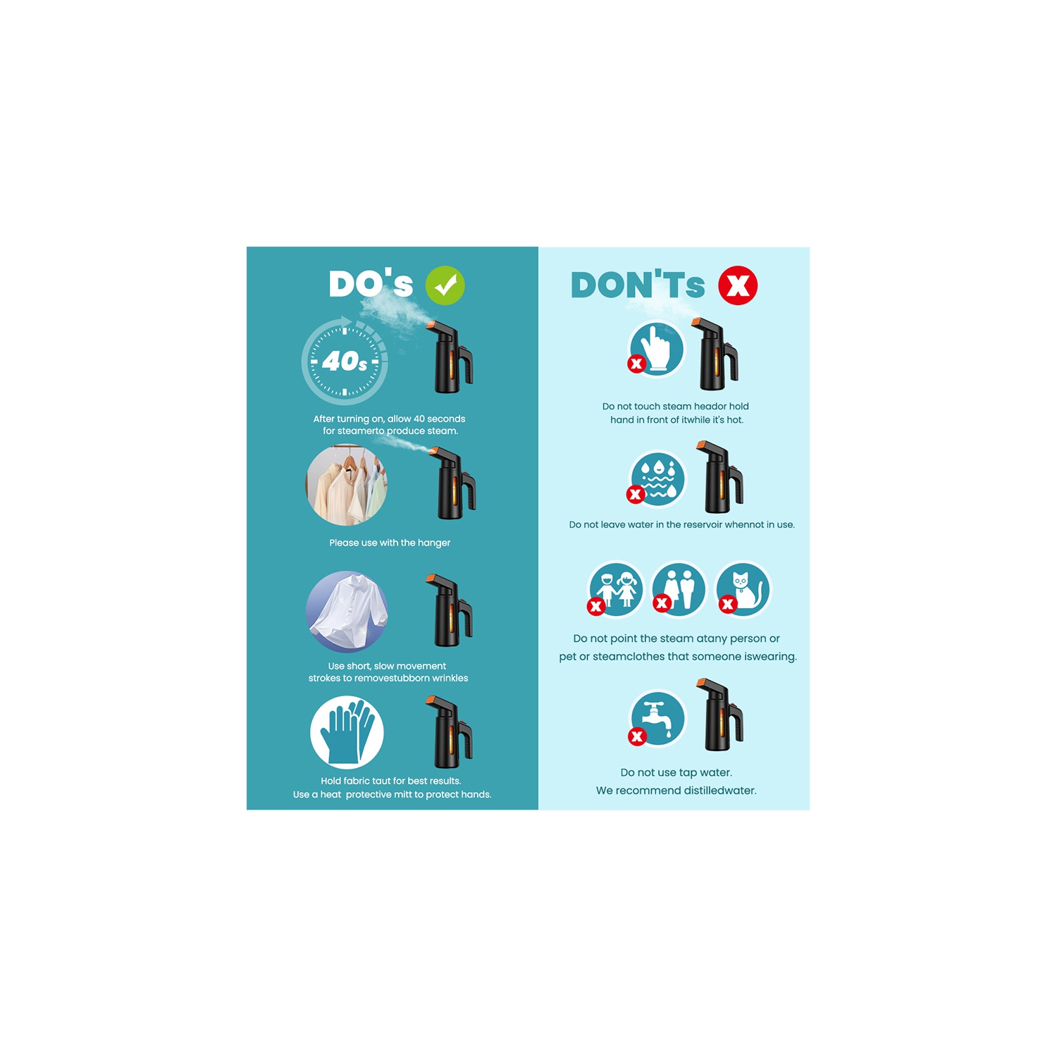 Défroisseur à vapeur portatif, vapeur sèche/humide 700&nbsp;W, réservoir d'eau 180&nbsp;ml, deux évents de vapeur, repassage puissant Convient à