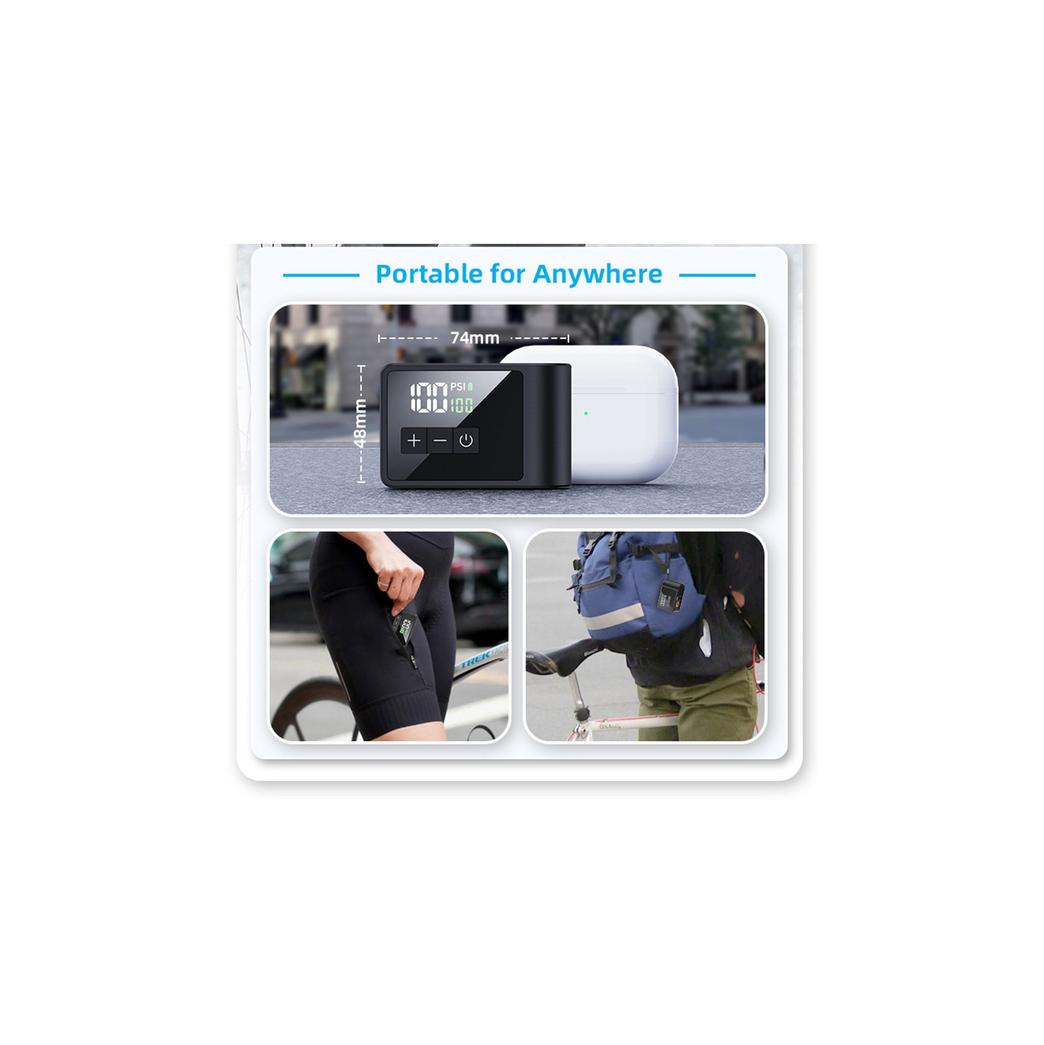 Mini pompe pour vélo avec 120&nbsp;lb/po² haute pression, gonflage ultra-rapide, surveillance numérique de la pression des pneus, chargement USB-C,