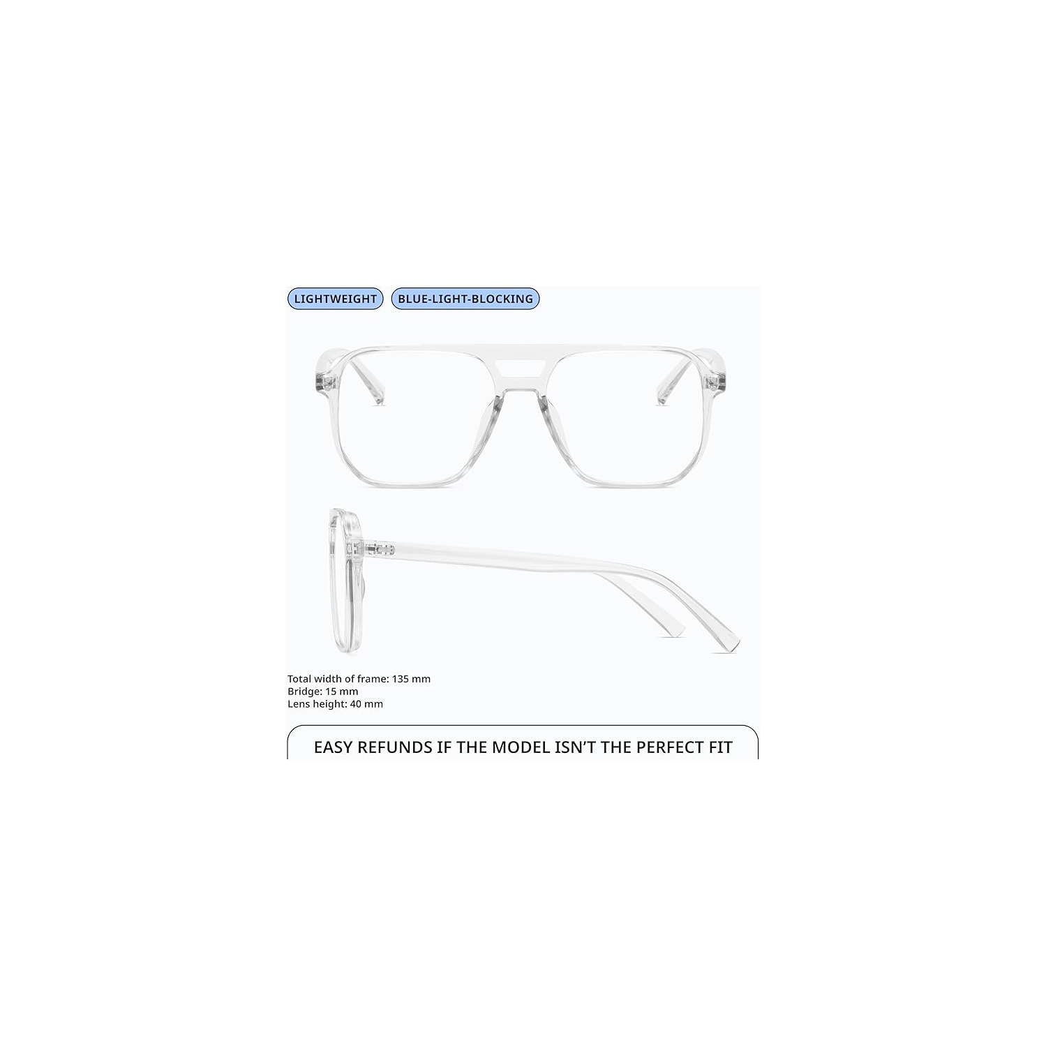 livho Blue Light Blocking Glasses, Fashion Fake Oversized Aviator Vintage Glasses, Retro Pilot Computer Glasses for Women/Men