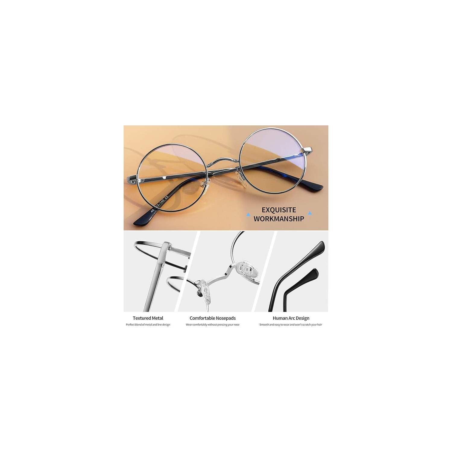 Lunettes anti-lumière bleue Mehiaz pour Femmes Homme Ordinateur rétro Écran de jeu Lunettes Lunettes rondes Cadres Anti-fatigue UV