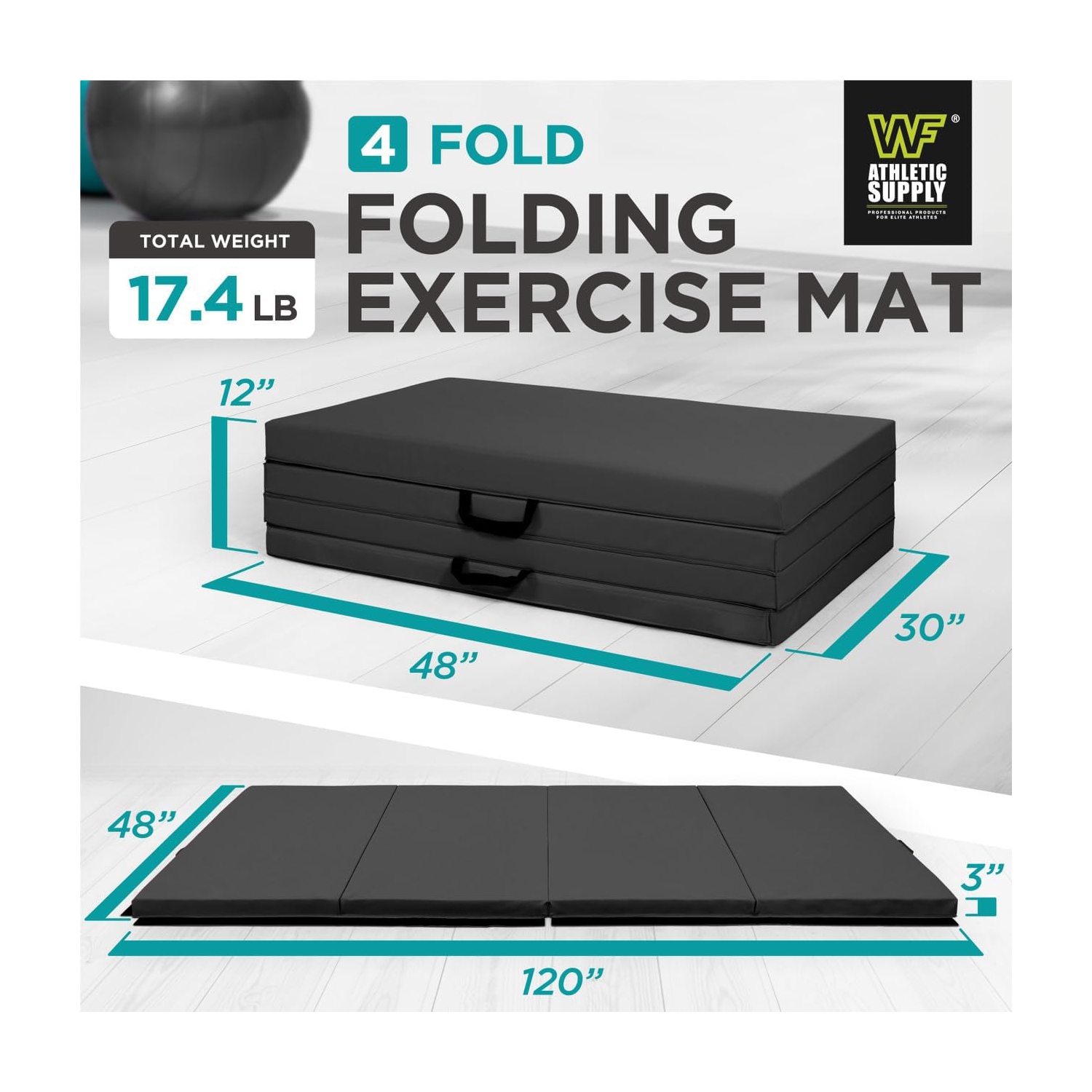 Tapis d'exercice pliable de 10 x 4 pi 4 avec poignées de transport de CAPHAUS