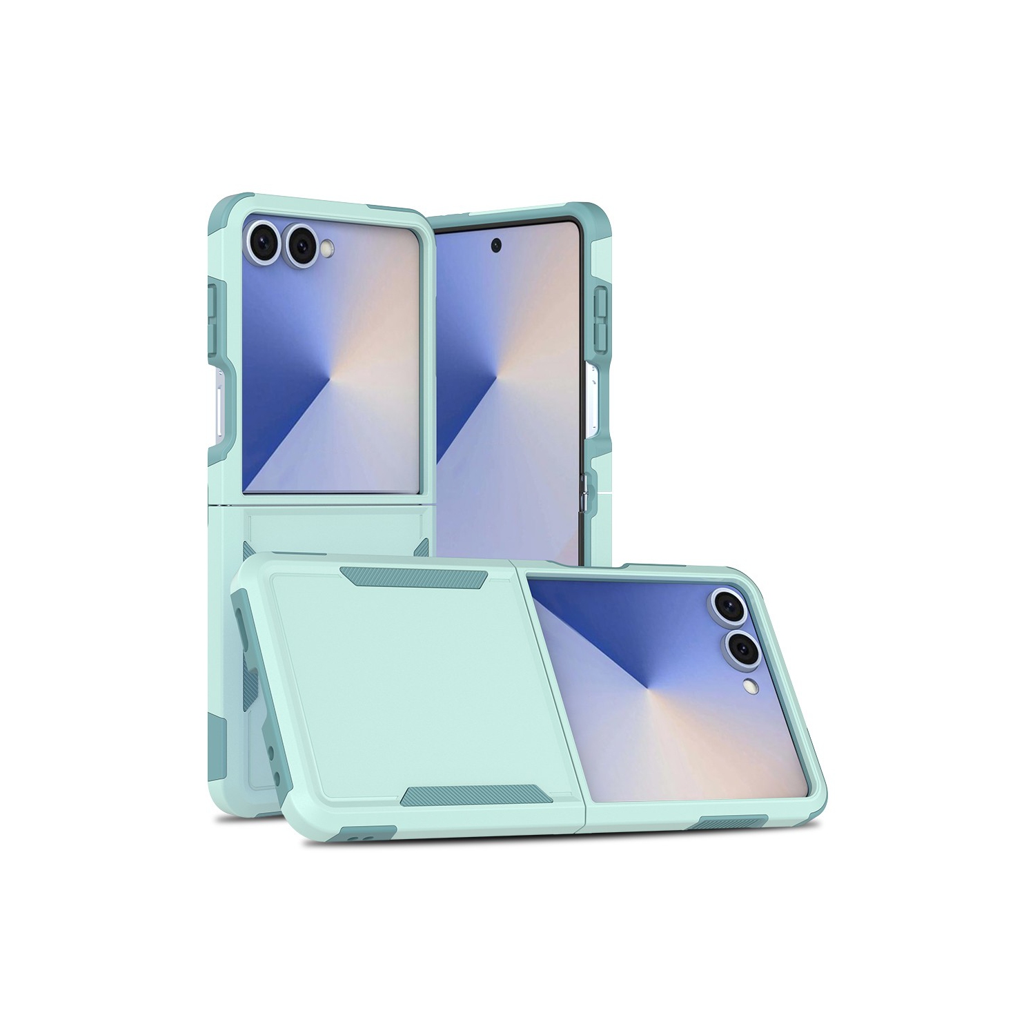 [CS] Étui rigide double couche robuste en caoutchouc avec pare-chocs pour Samsung Galaxy Z Flip 7, sarcelle