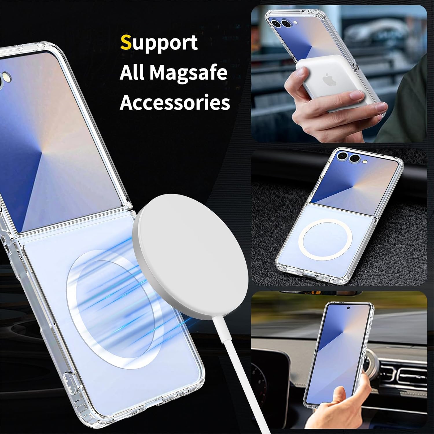 [CS] Étui de chargement sans fil magnétique hybride MagSafe Couvercle arrière pour Samsung Galaxy Z Flip 7, transparent