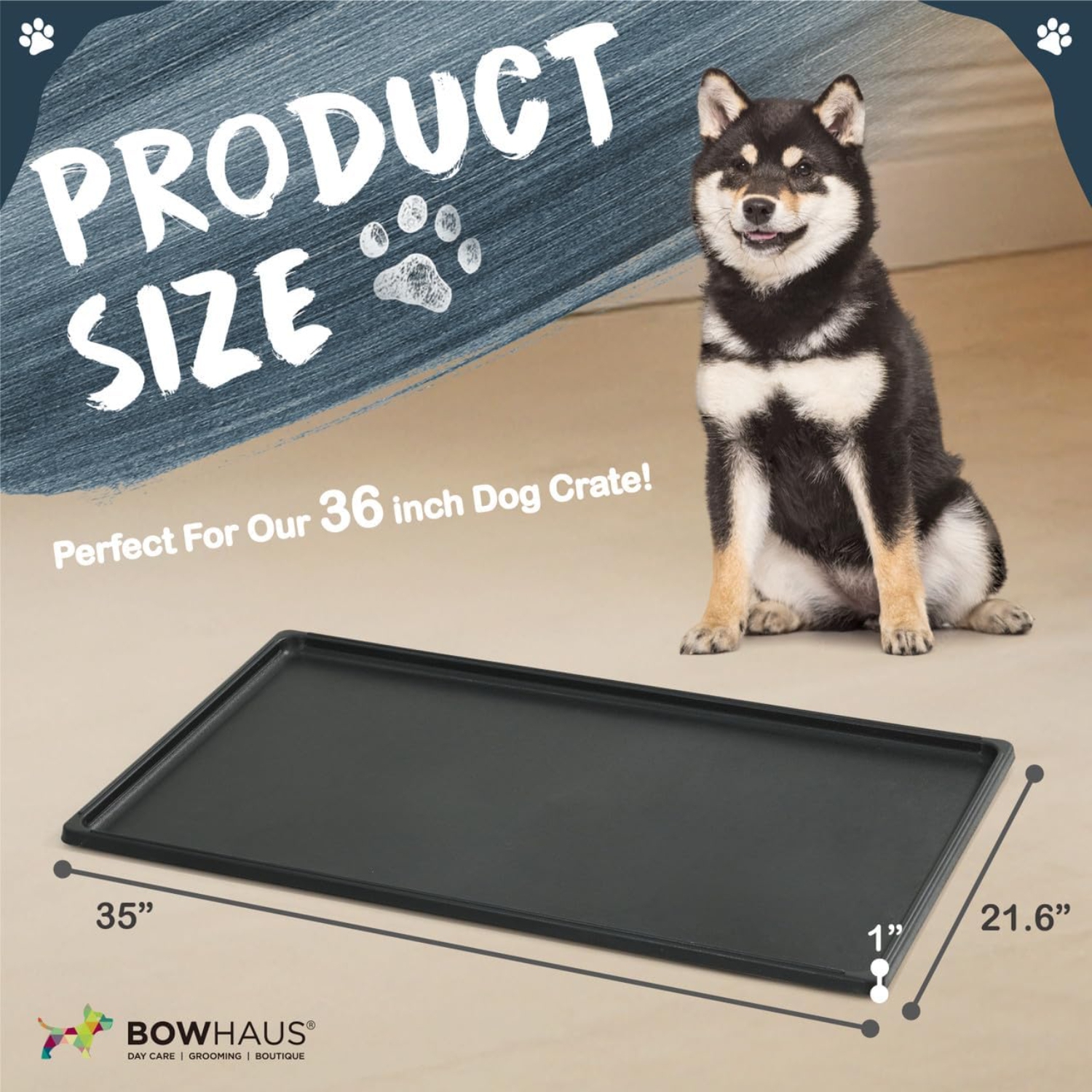 BOWHAUS 35-Inch Dog Crate Pan Replacement, Sturdy, Waterproof Plastic Tray for 36-Inch Pet, Rabbit Ferret Critter Kennels, Versatile Pan and Easy to