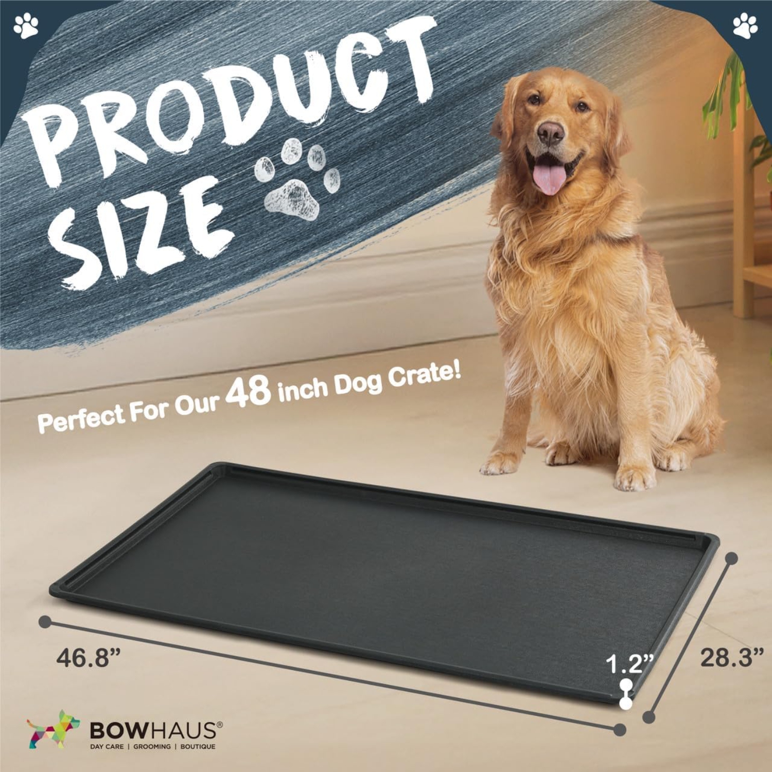 BOWHAUS 46.8-Inch Dog Crate Pan Replacement, Sturdy, Waterproof Plastic Tray for 48-Inch Pet, Rabbit Ferret Critter Kennels, Versatile Pan and Easy