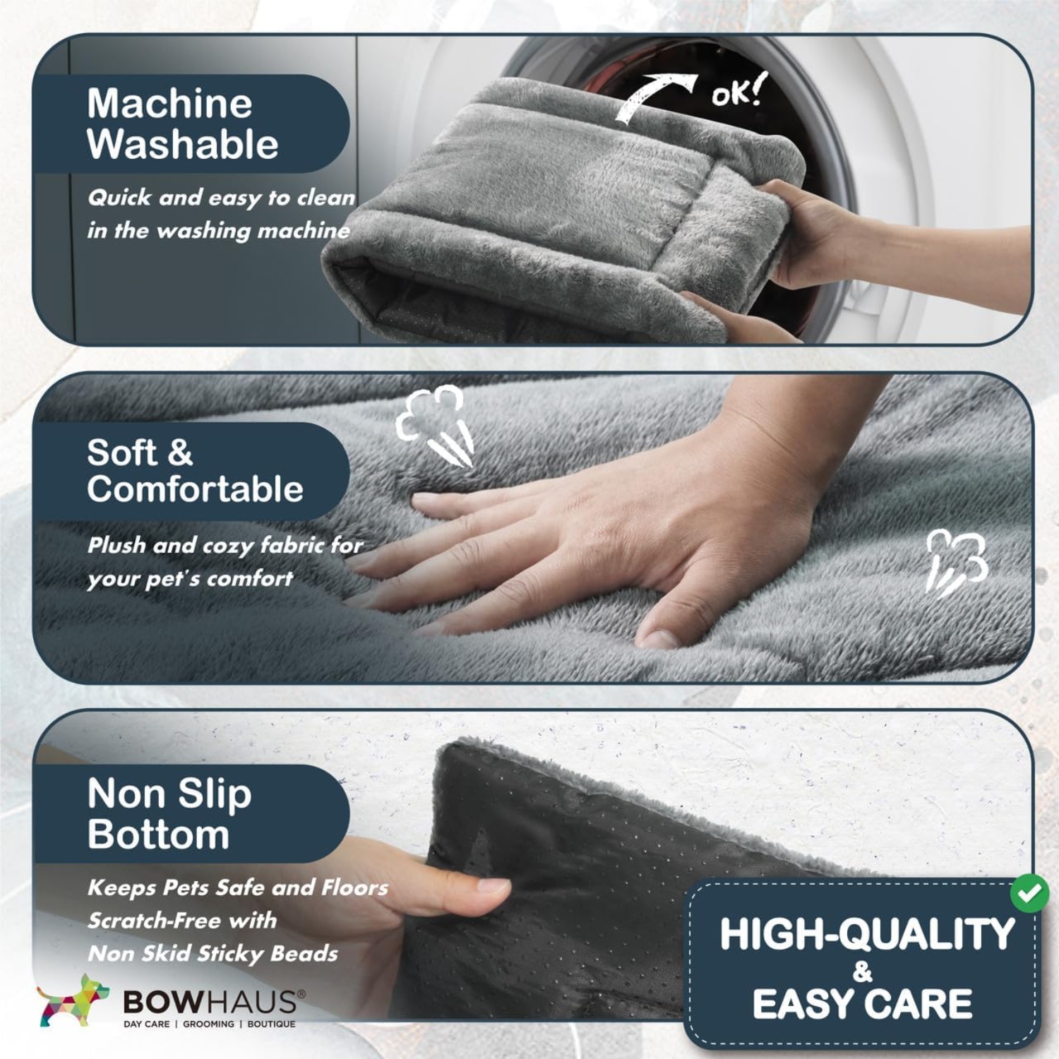 BOWHAUS Machine-Washable Dog Bed Pad & Tray for 36-Inch Kennel