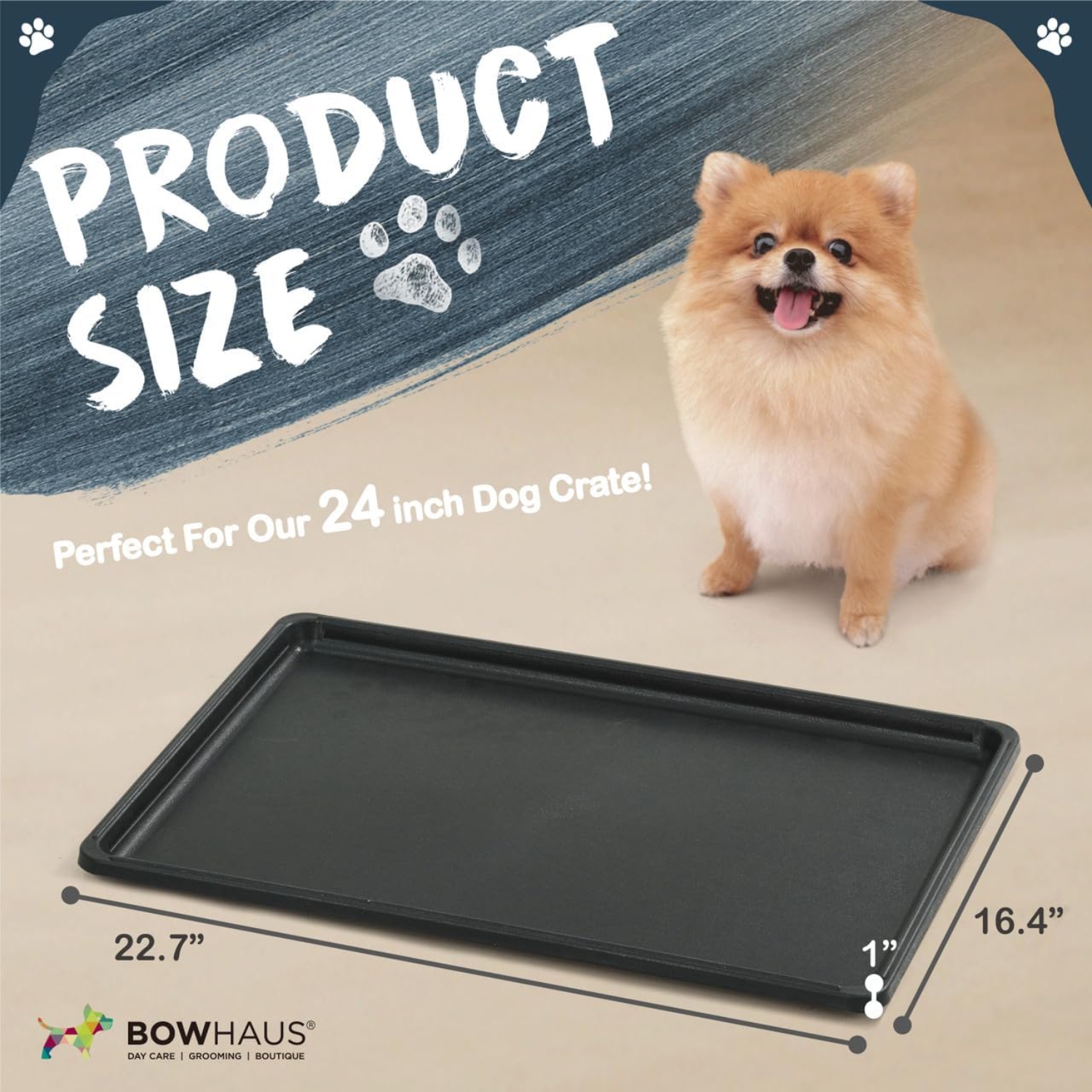 BOWHAUS 22.7-Inch Dog Crate Pan Replacement, Sturdy, Waterproof Plastic Tray for 24-Inch Pet, Rabbit Ferret Critter Kennels, Versatile Pan and Easy