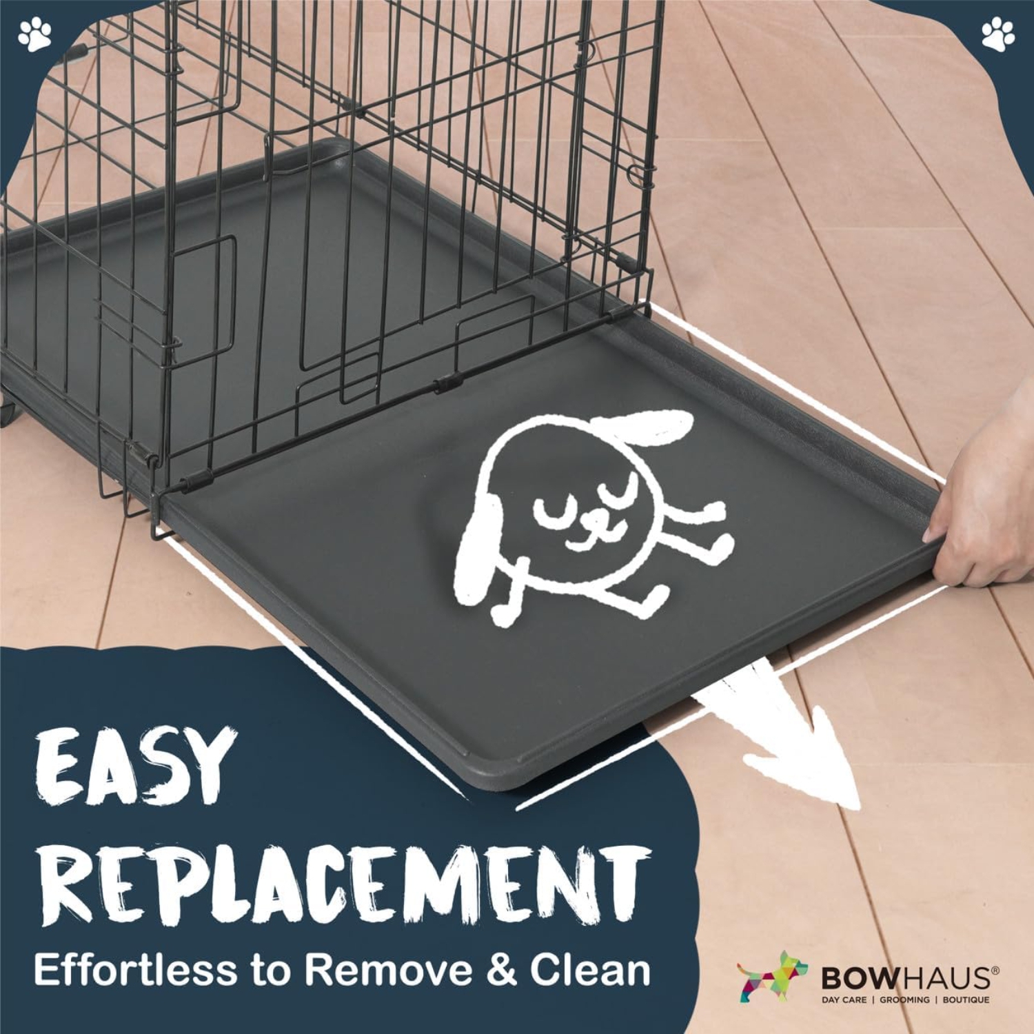 BOWHAUS 22.7-Inch Dog Crate Pan Replacement, Sturdy, Waterproof Plastic Tray for 24-Inch Pet, Rabbit Ferret Critter Kennels, Versatile Pan and Easy