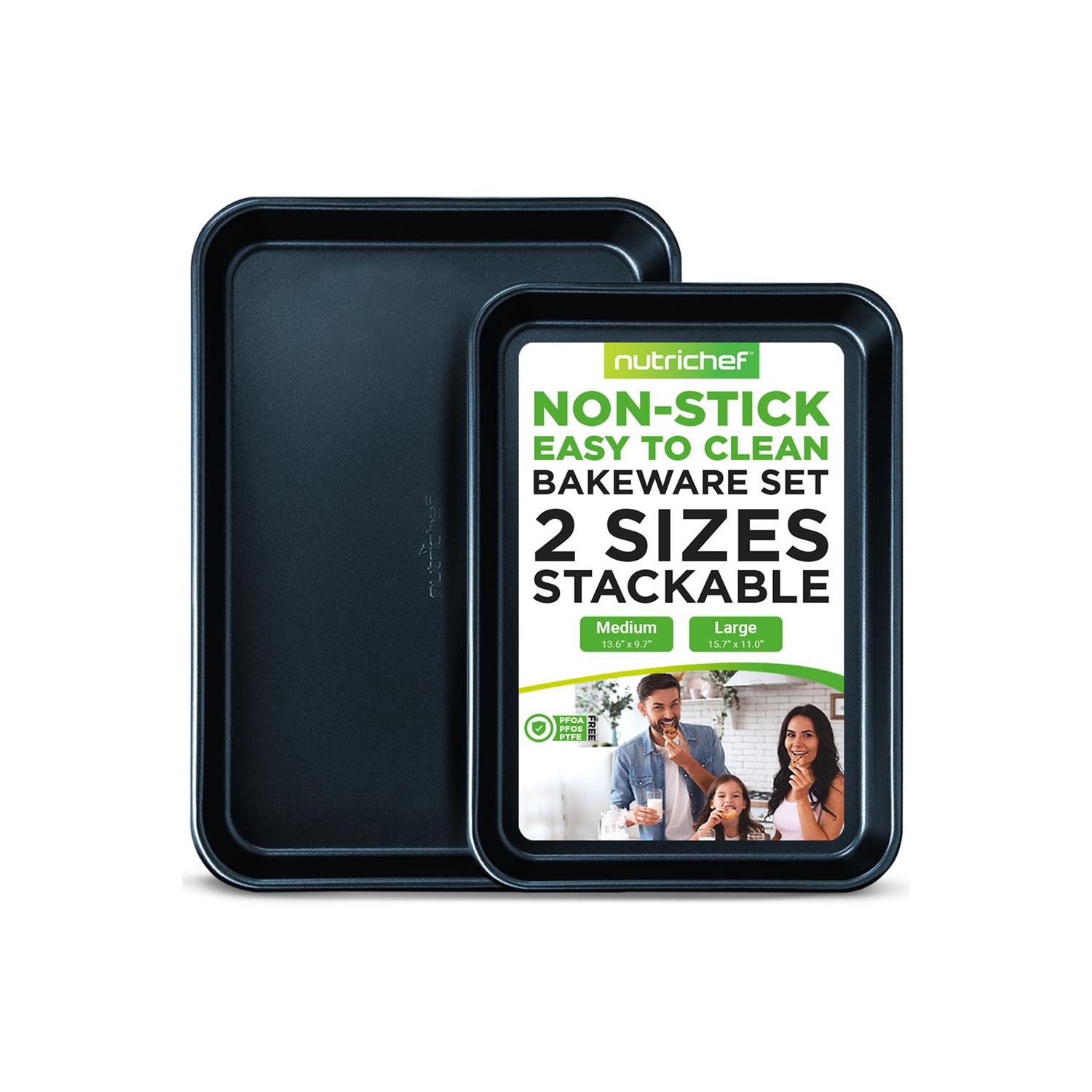 Plaque à biscuits antiadhésive de NutriChef - 2 pièces Plateaux de cuisson antiadhésifs Professional Quality Kitchen Cooking, bleu diamant