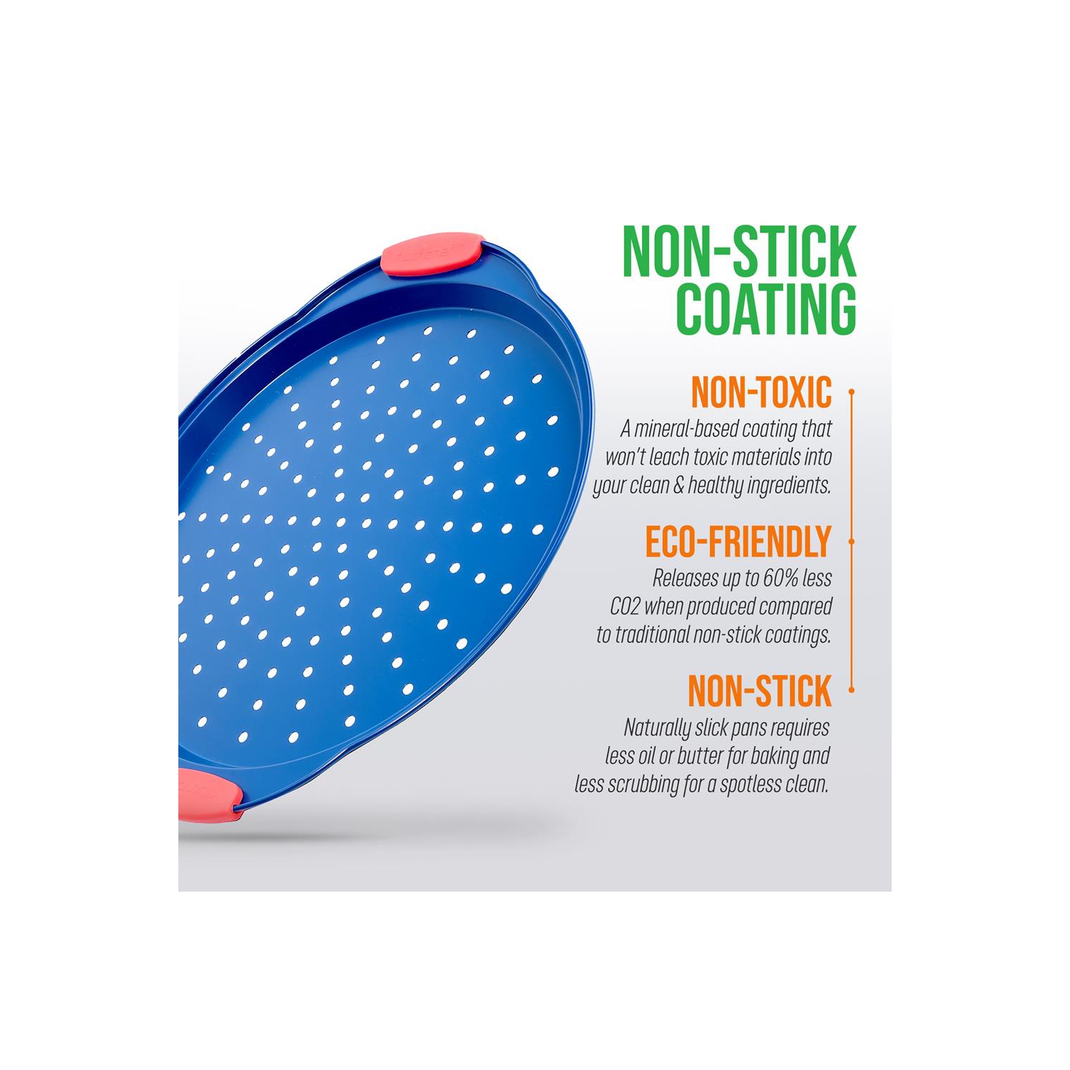 Plaque à pizza antiadhésive de 14&nbsp;po, plaque de cuisson en acier au carbone bleu avec poignées en silicone rouge, articles de cuisson en métal