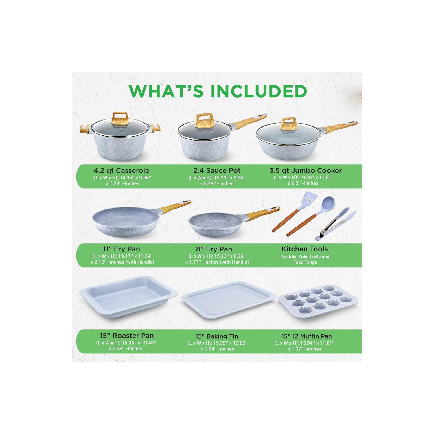 Nutrichef 22-Piece Induction Cookware and Bakeware Set Professional Home Kitchen Collection with Multi-Sized Pots, Pans, Non Stick and Heat-Resistant