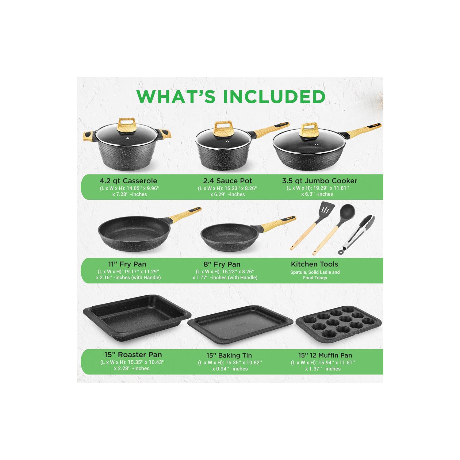 NutriChef 22-Piece Black Marble Non-Stick Induction Cookware and Bakeware Set - Professional Home Kitchen Collection with Multi-Sized Pots, Pans, and