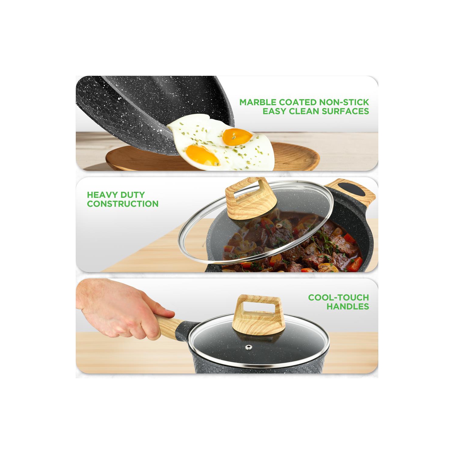 NutriChef 22-Piece Black Marble Non-Stick Induction Cookware and Bakeware Set - Professional Home Kitchen Collection with Multi-Sized Pots, Pans, and