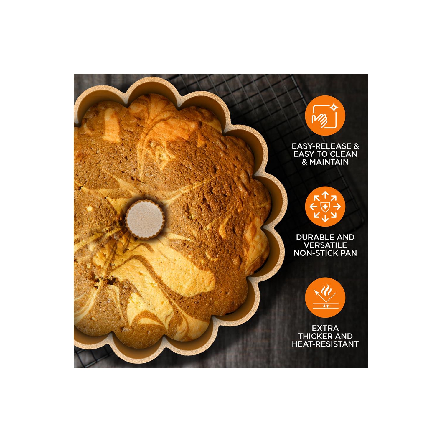 NutriChef, Bundt Cake Pan, Cake Pan, Marquise Fluted Bundt Pan, Nonstick Bakeware, Extra Thick Aluminum Easy Release, Uniform Baking and Browning,