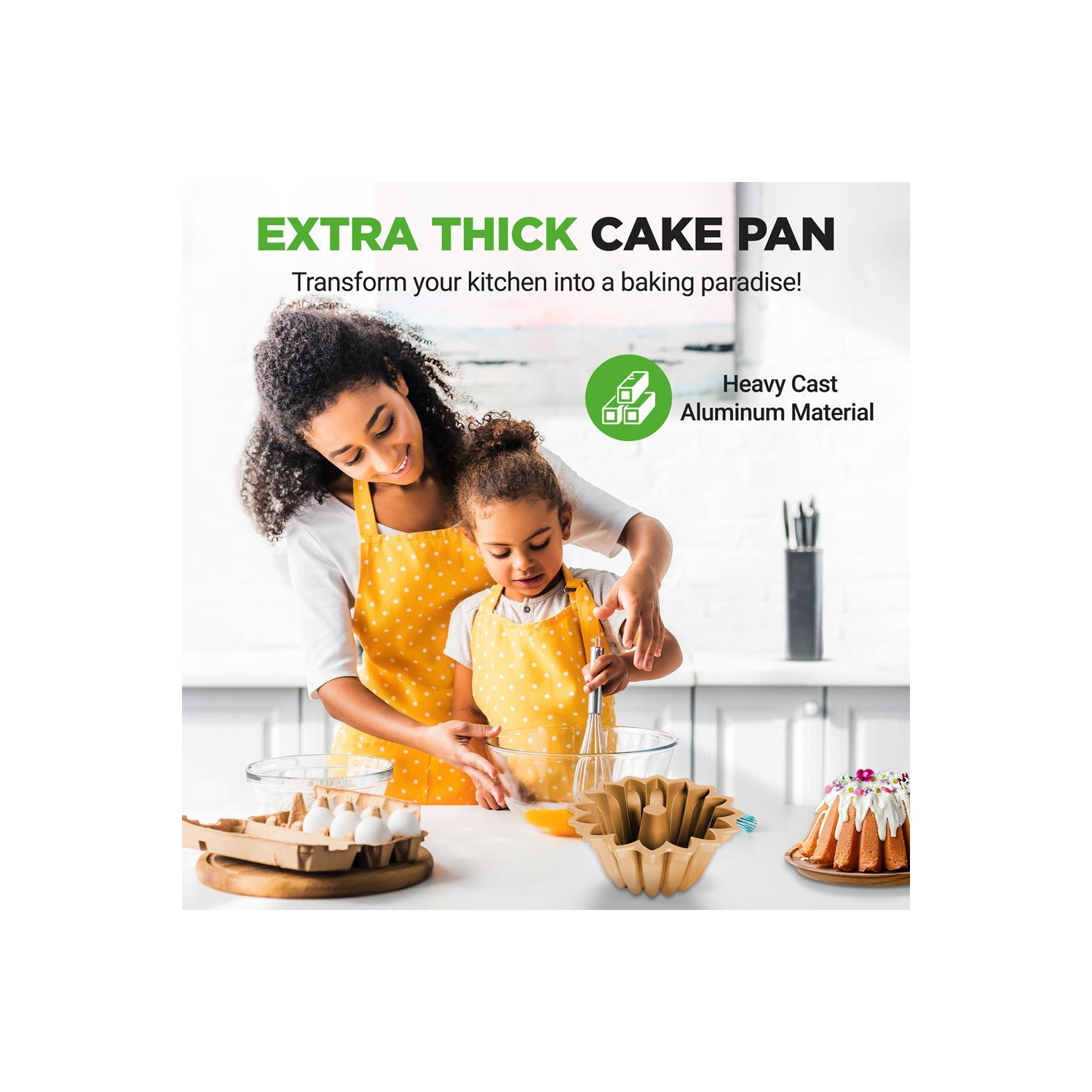 NutriChef, Bundt Cake Pan, Cake Pan, Spring Water Fluted Bundt Pan, Nonstick Bakeware, Extra Thick Aluminum Easy Release, Uniform Baking and