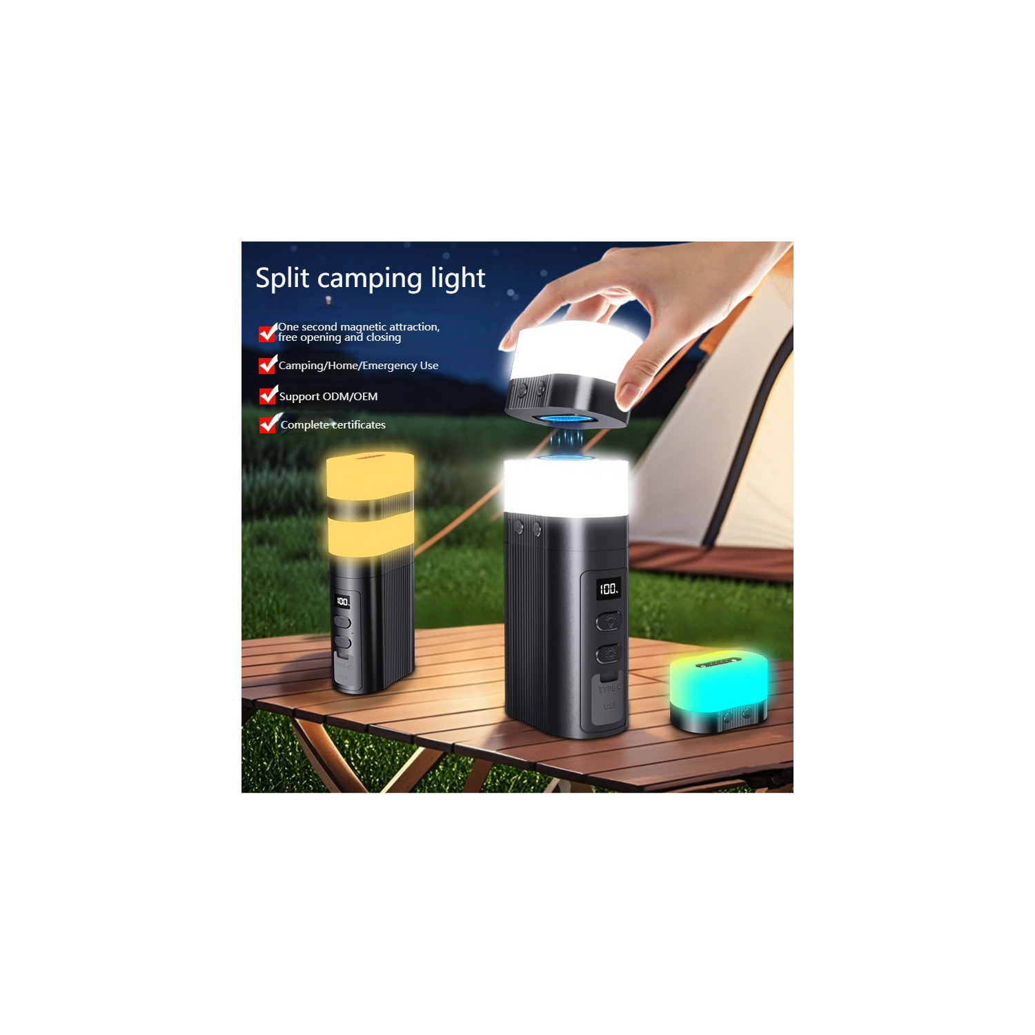 Lampe de camping d'extérieur, très longue autonomie de batterie, lampe de camping d'urgence rechargeable pour tente d'extérieur LED super lumineuse -