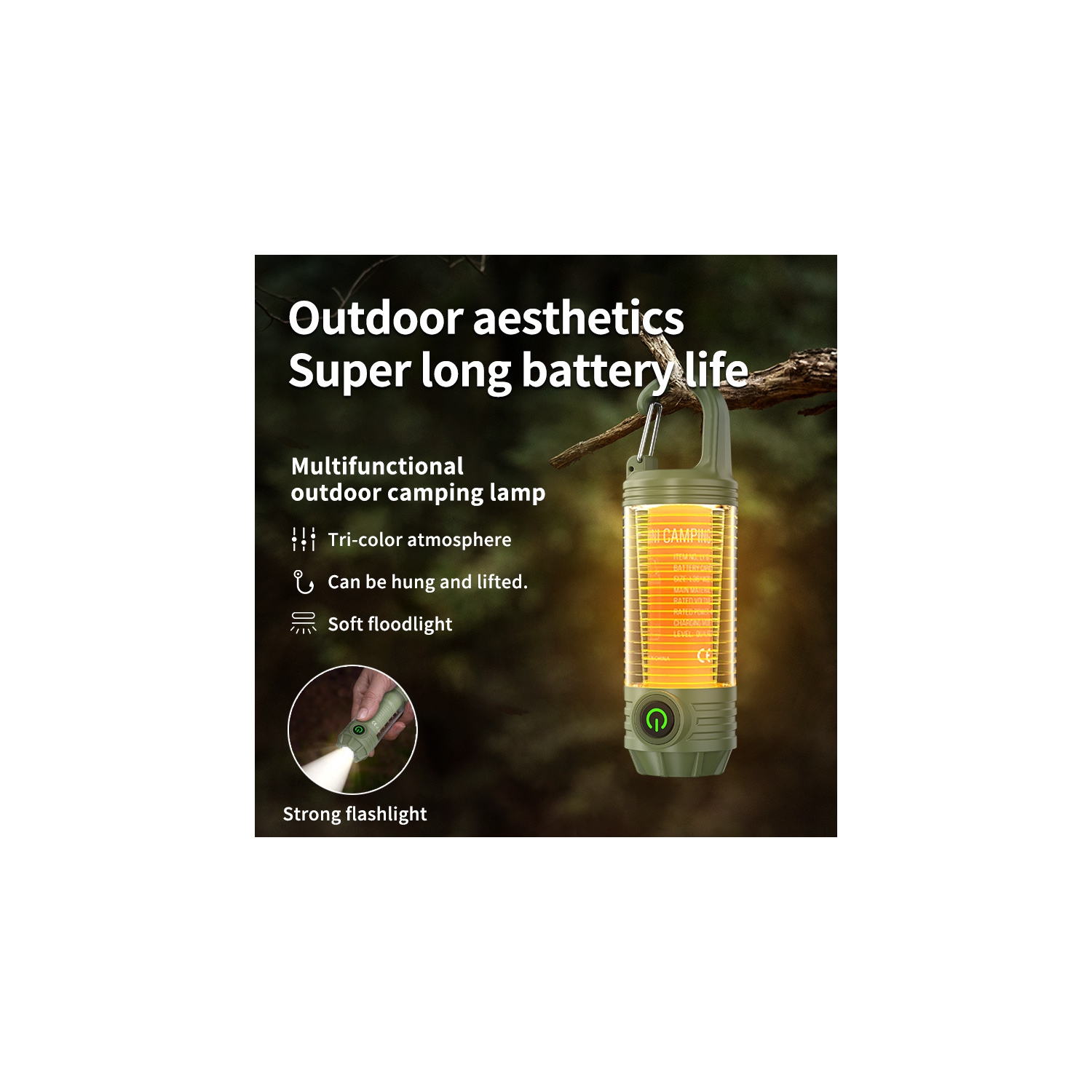 New Outdoor Camping Lantern Multi-light Portable Keychain Hook Mini Flashlight Atmosphere Camping Lantern - Khaki