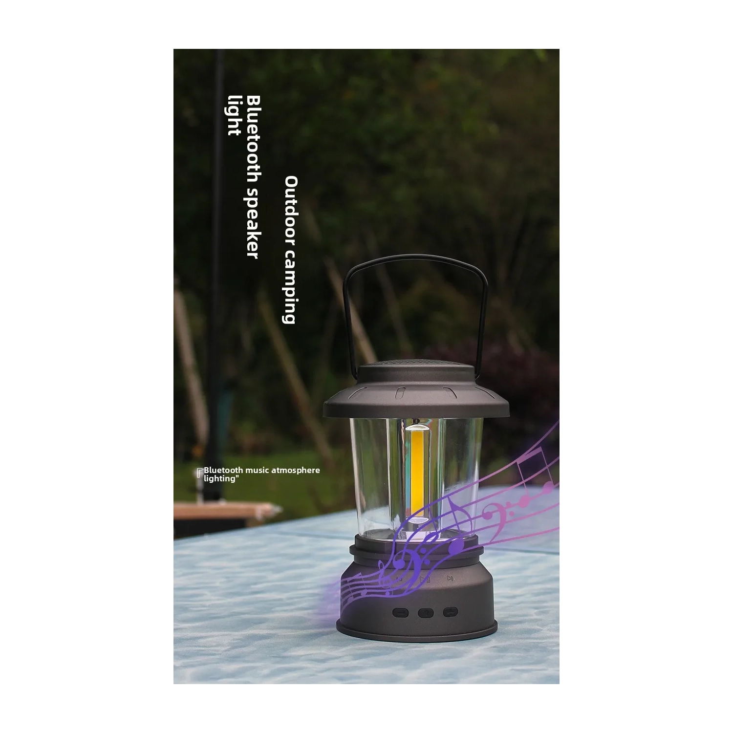 Outdoor Camping Lantern Bluetooth Speaker Lighting Decoration Rechargeable Tent Light Camping Retro Portable Lantern - White Light