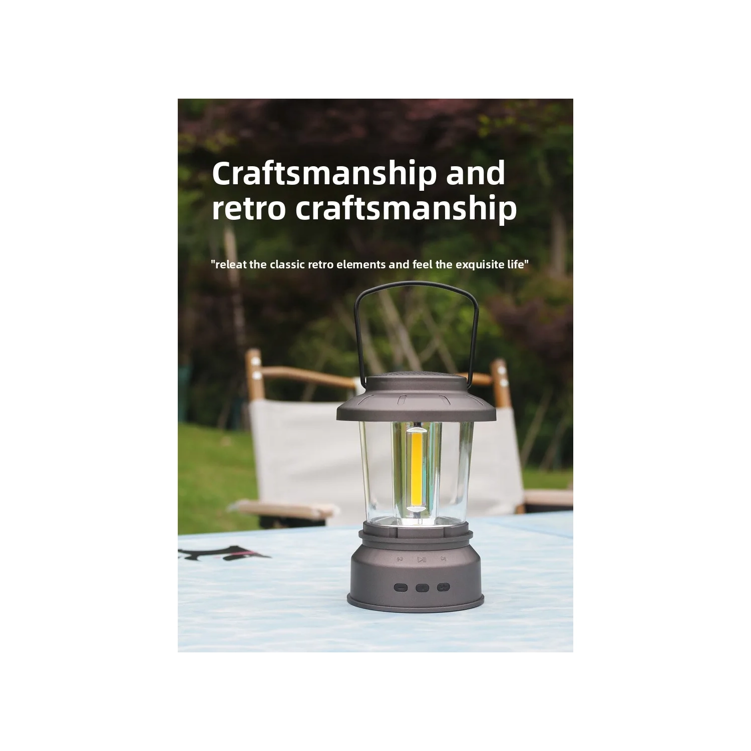 Outdoor Camping Lantern Bluetooth Speaker Lighting Decoration Rechargeable Tent Light Camping Retro Portable Lantern - White Light