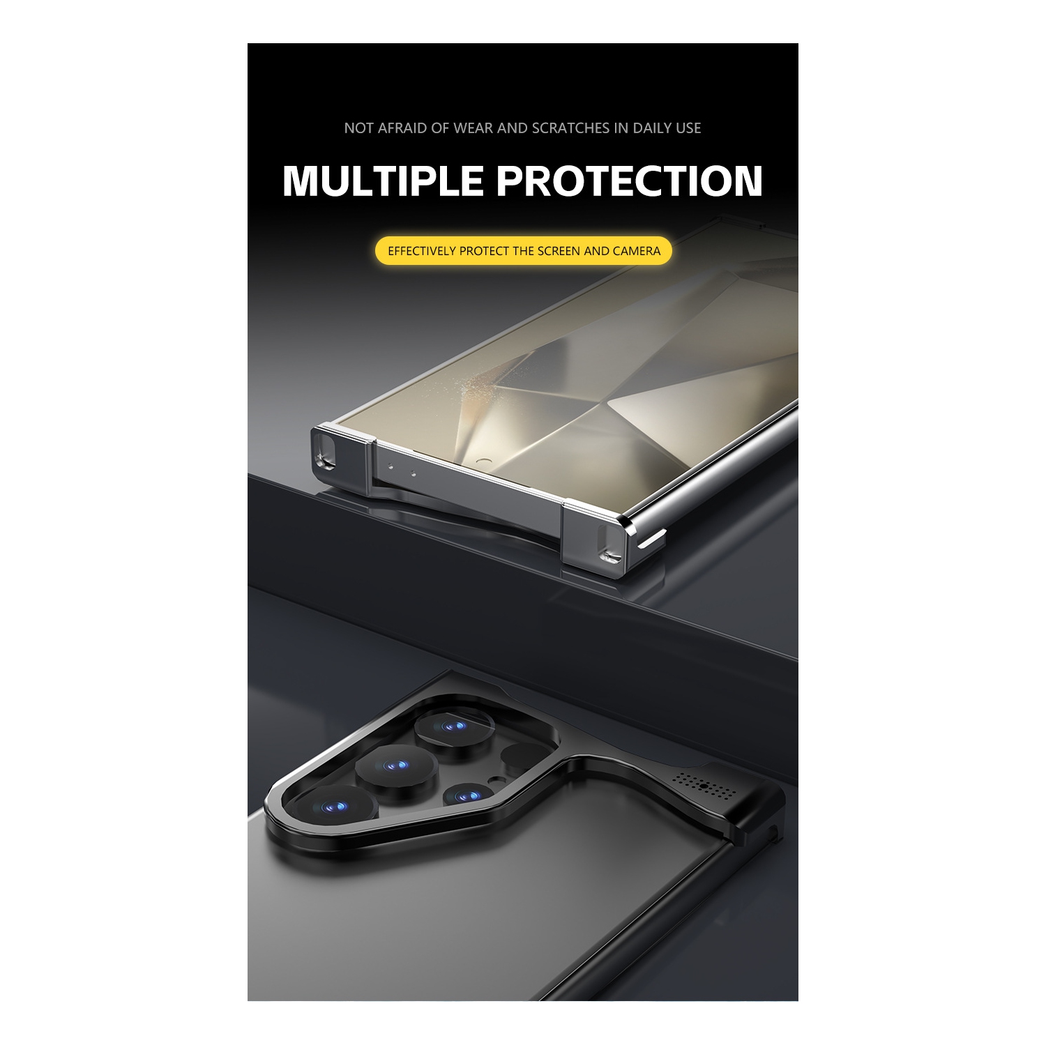 Compatible Samsung S24 Ultra protective case aluminum alloy shell, heat dissipation, drop resistance, with frameless metal corner pads -Gold