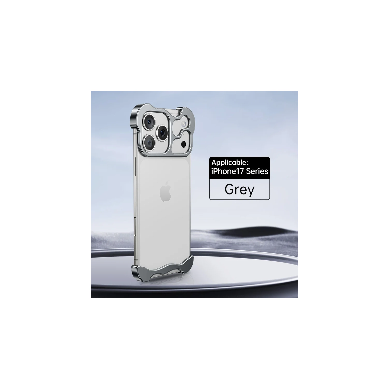 Compatible with iPhone 17 Pro Max, Frameless, Metal Corner Pad, Aluminum Alloy Case with Nude Lens Case - Gray