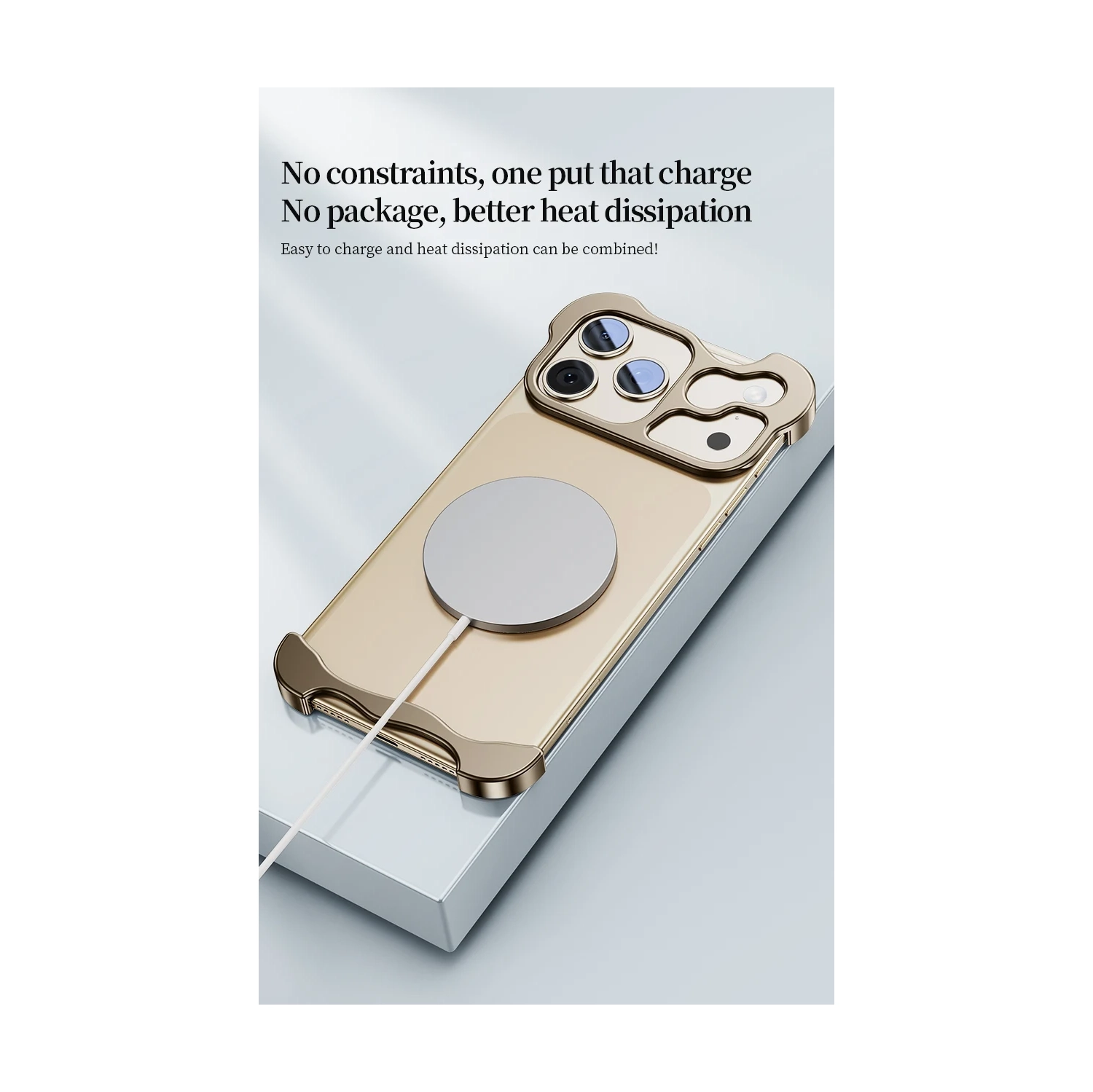 Compatible with iPhone 17 Pro Max, Frameless, Metal Corner Pad, Aluminum Alloy Case with Nude Lens Case - Gray