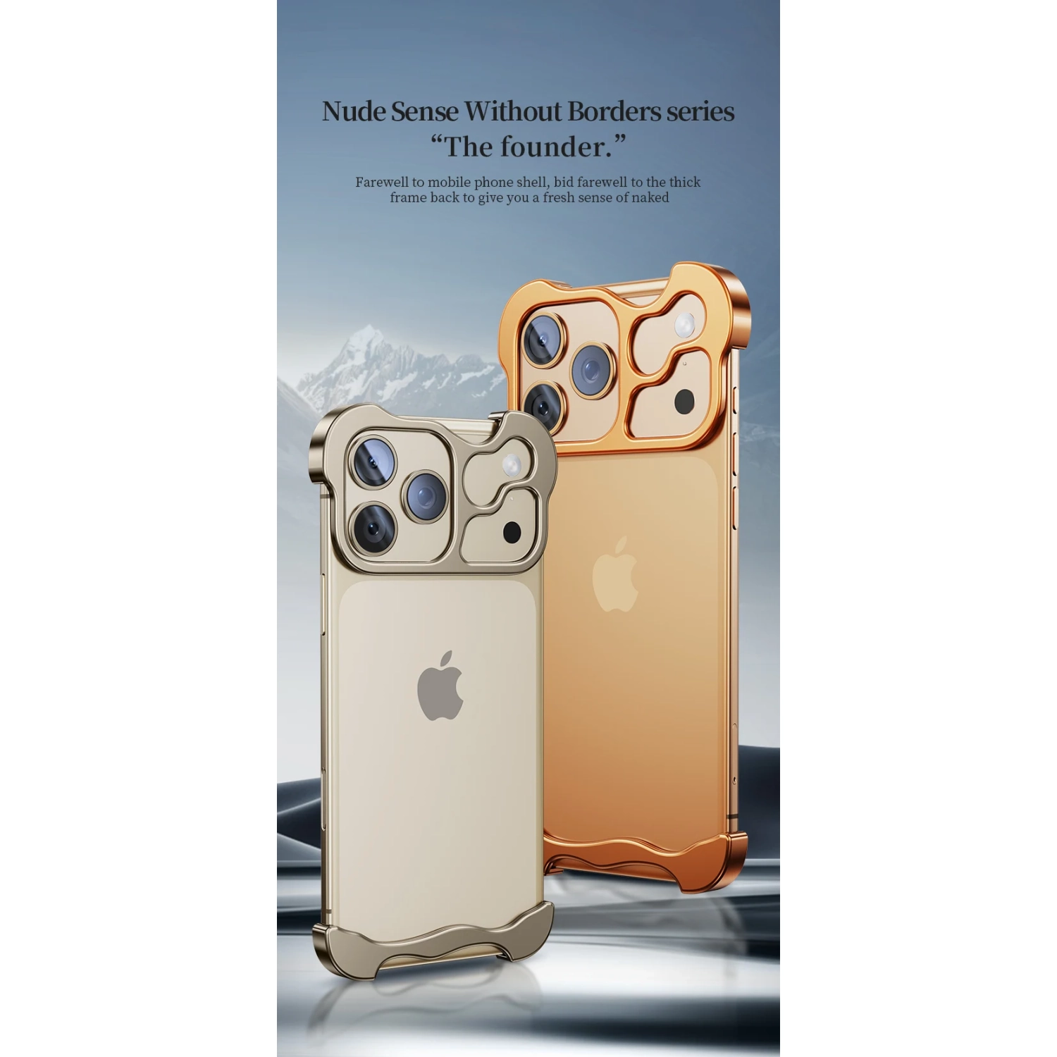 Compatible with iPhone 17 Pro Max, Frameless, Metal Corner Pad, Aluminum Alloy Case with Nude Lens Case - Gray