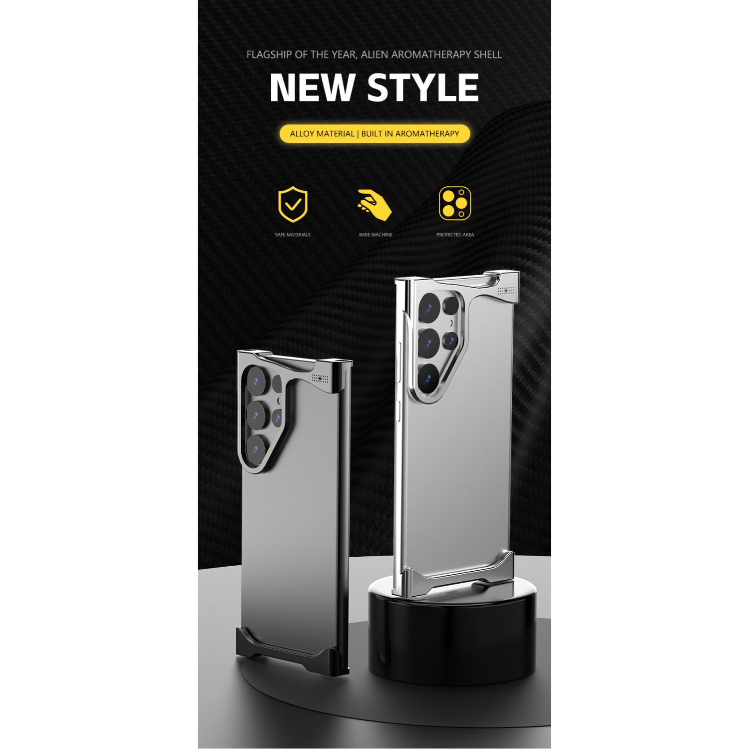 Compatible Samsung S24 Ultra protective case aluminum alloy shell, heat dissipation, drop resistance, with frameless metal corner pads - Silver