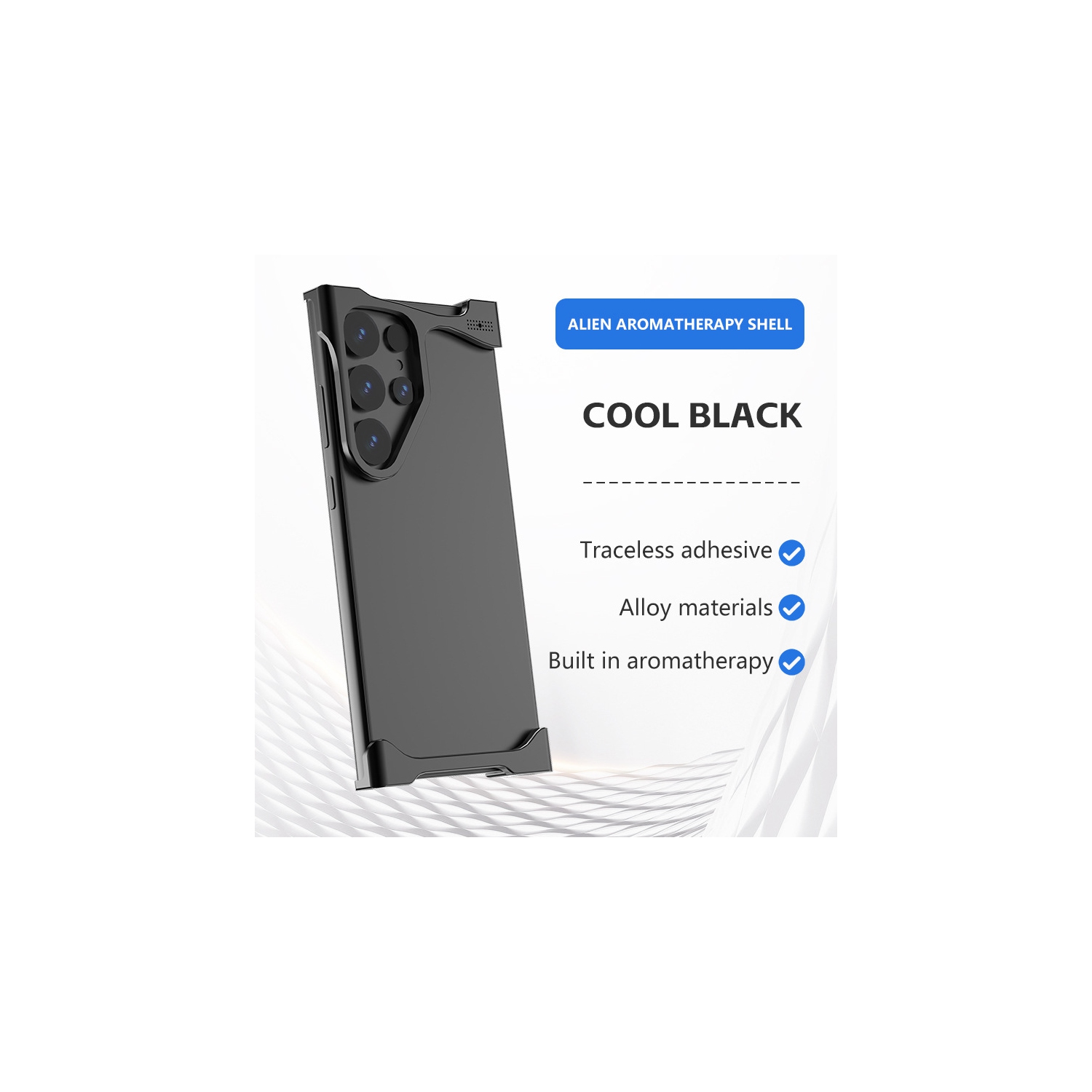 Compatible Samsung S24 Ultra protective case aluminum alloy shell, heat dissipation, drop resistance, with frameless metal corner pads - Black