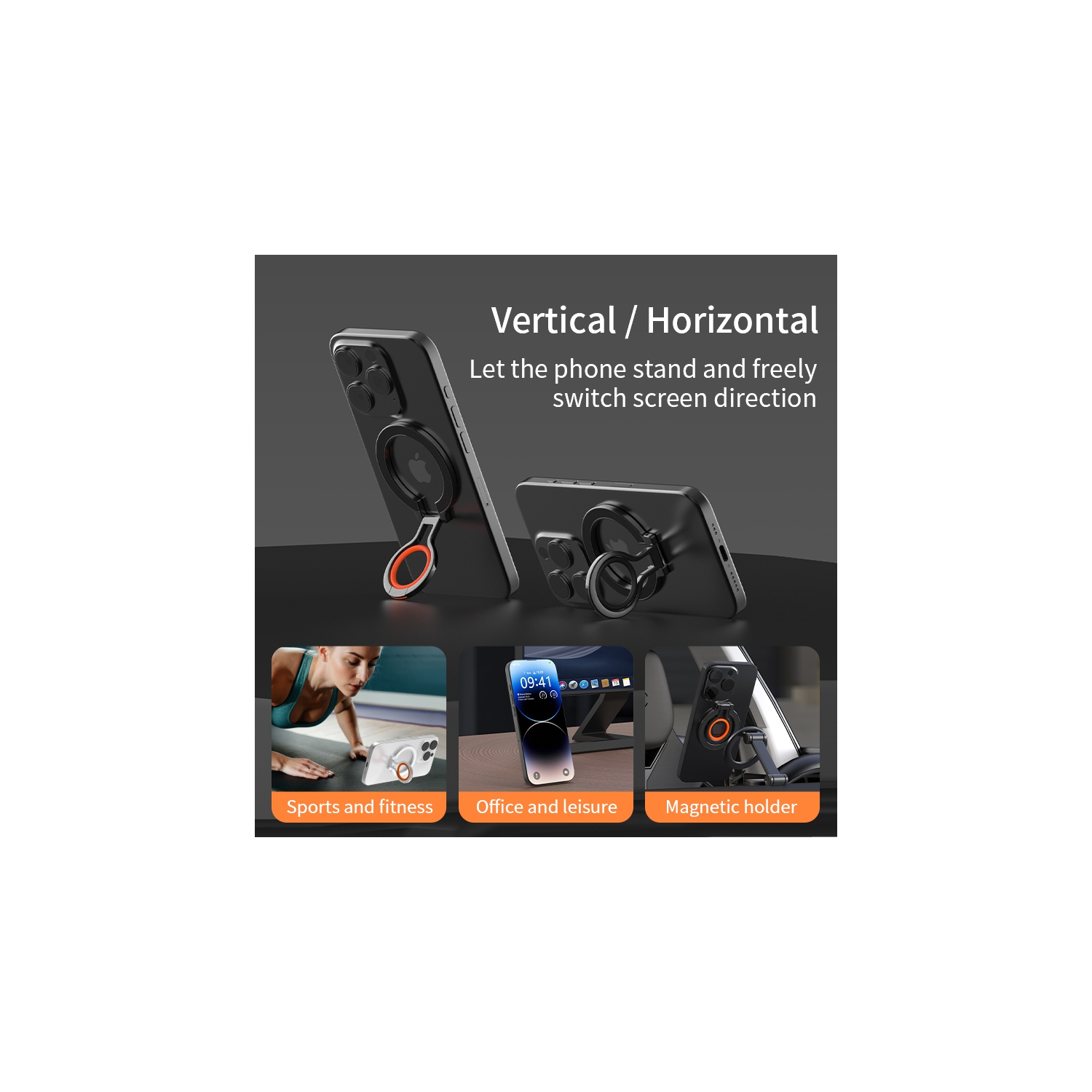 Universal Magnetic Phone Holder for Watching TV Series, Universal Detachable Metal Strong Magnetic Phone Holder with Ring Clip - [Silver + Clear]