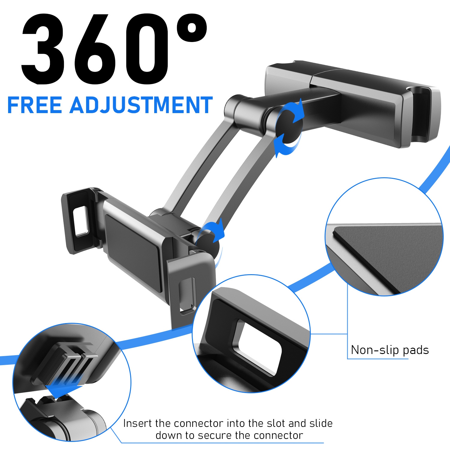 Hot selling car back seat tablet holder can be used for car headrest mobile phone tablet holder, easy to install rotating bracket