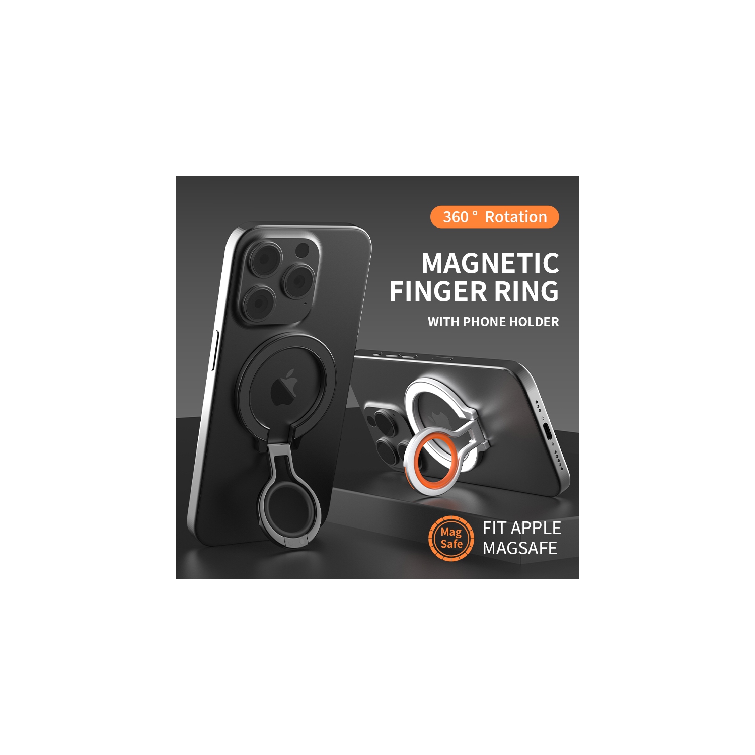 Universal Magnetic Phone Holder for Watching TV Series, Universal Detachable Metal Strong Magnetic Phone Holder with Ring Clip - [Black + Black]