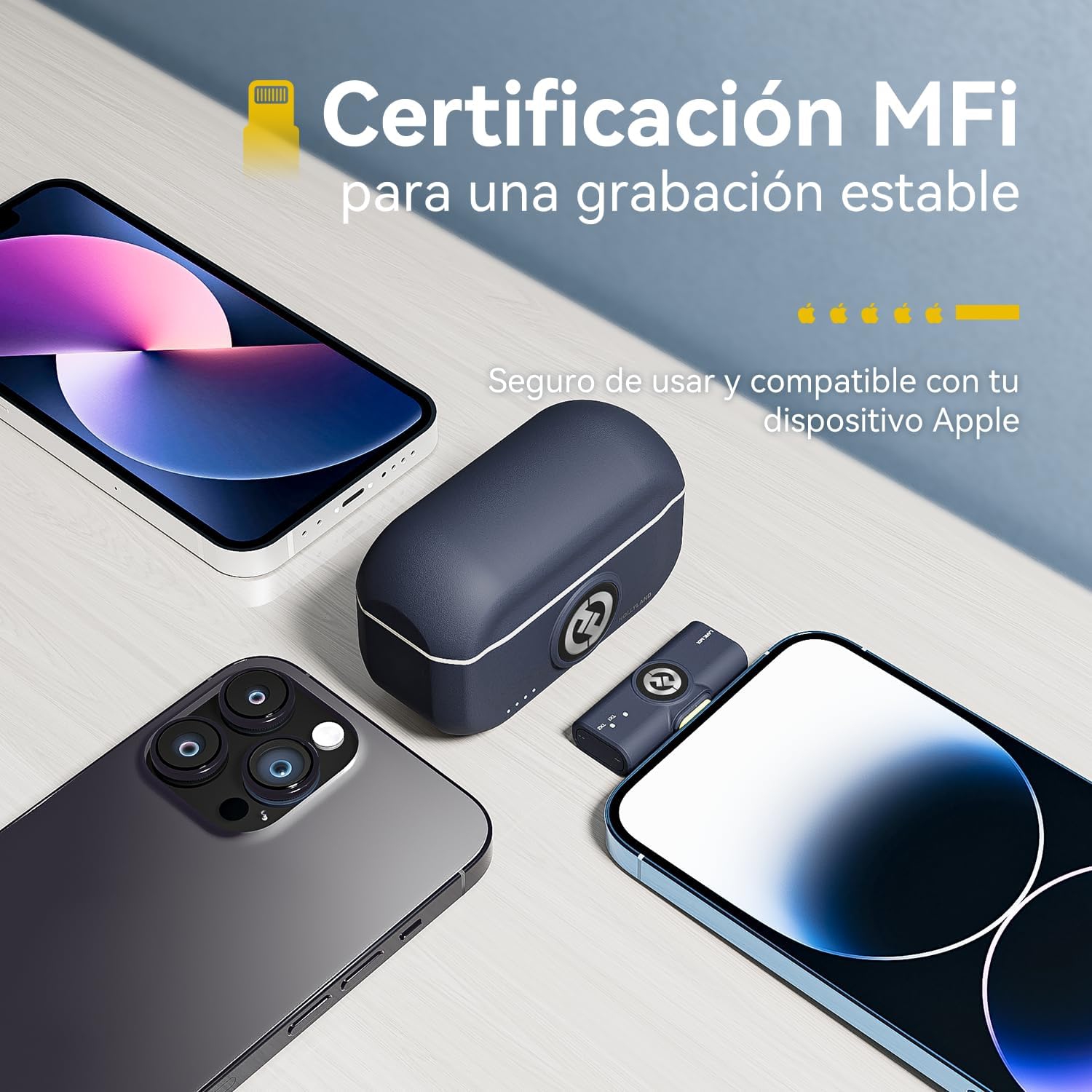 Micro-cravate sans fil M2 de Hollyland pour iPhone 14/13/12, micro-cravate Lightning sans fil, audio haute fidélité, gamme 1000&nbsp;pi, suppression