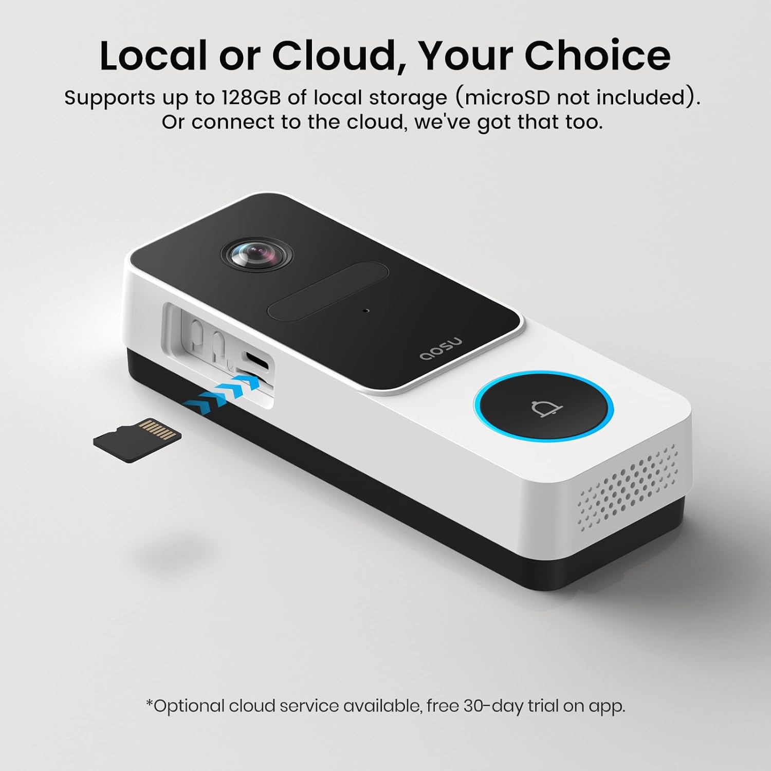 AOSU Doorbell Camera Wireless - Head-to-Toe View, 2.4G Wi-Fi Video Doorbell with Chime, Save Locally or to The Cloud, Smart Human & Package