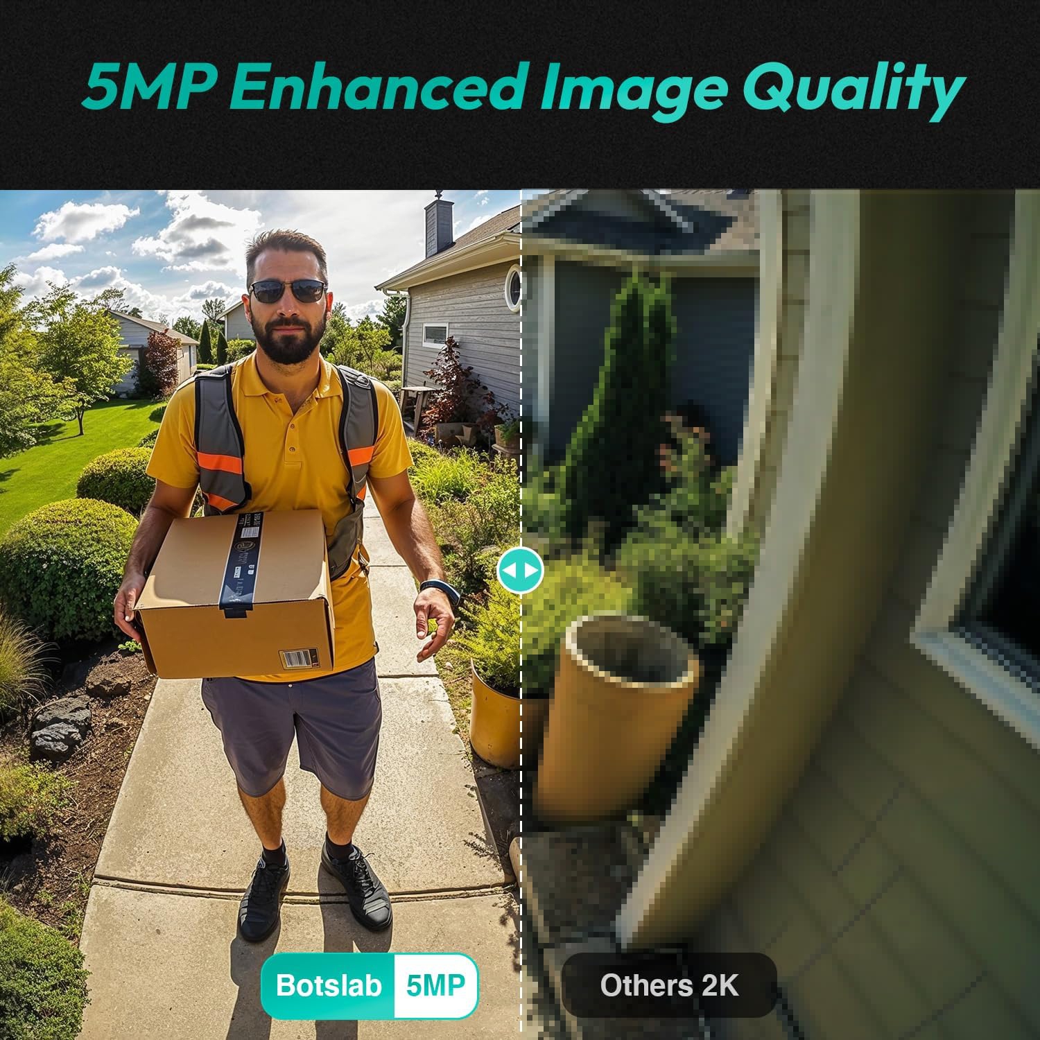 Doorbell Camera Wireless Outdoor, BOTSLAB 5MP 1:1 Head-to-Toe with 180° View, No Monthly Fee, 2-Way Audio, AI/Rader/PIR Detection, 2.4&5GHz WiFi,