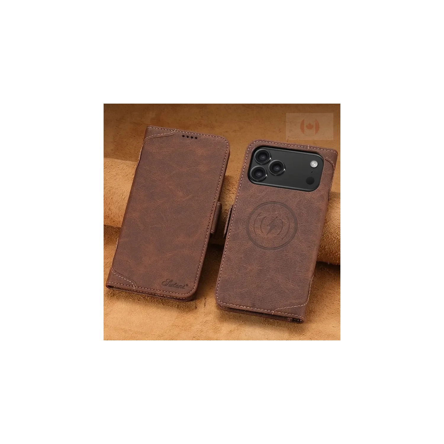 Étui-portefeuille MagSafe pour iPhone 17 Air 6,5&nbsp;po, étui téléphone en cuir PU magnétique sans fil compatible avec chargement magnétique sans