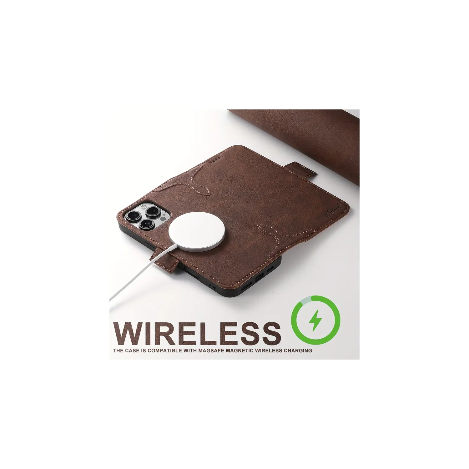 Étui-portefeuille MagSafe pour iPhone 17 Air 6,5&nbsp;po, étui téléphone en cuir PU magnétique sans fil compatible avec chargement magnétique sans