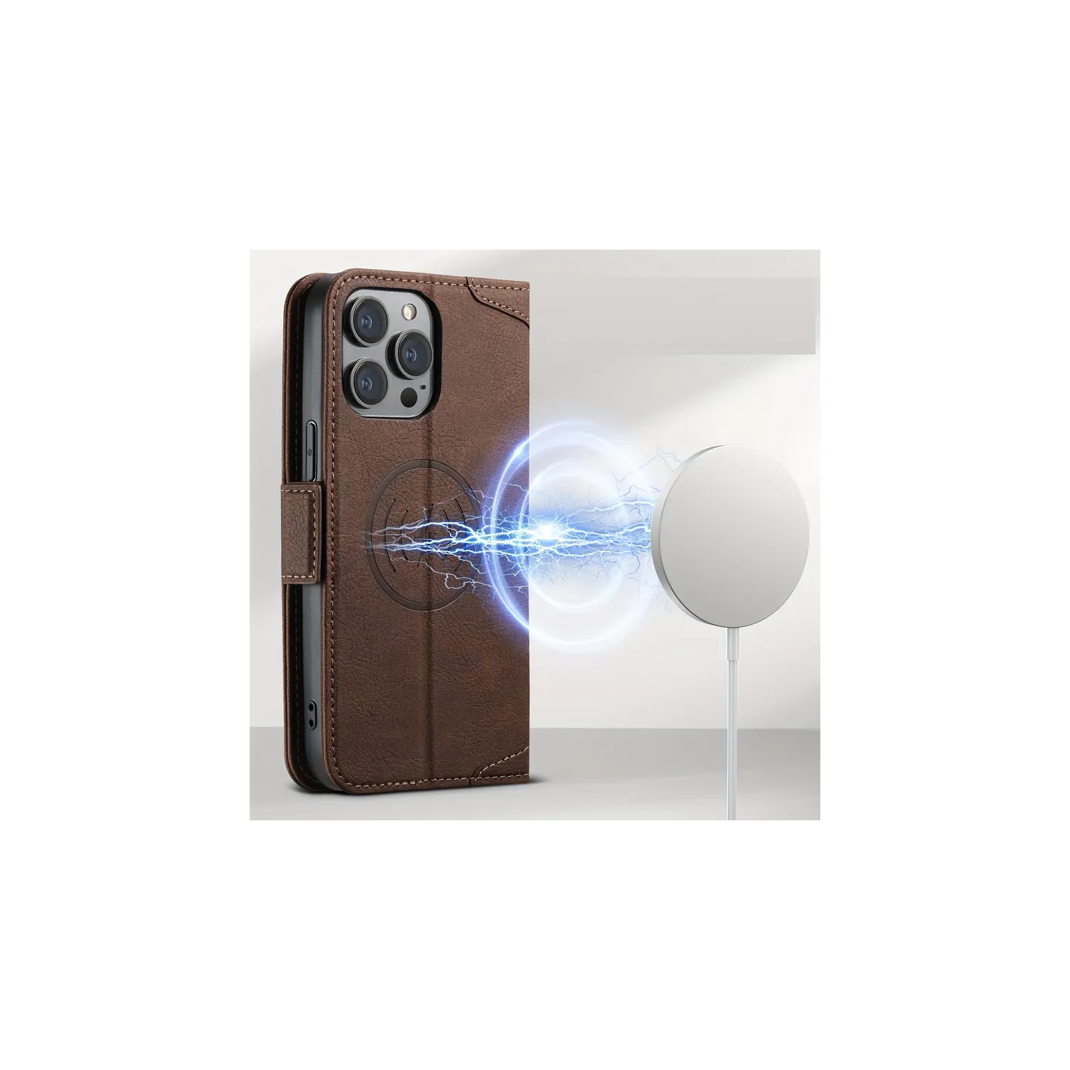 Étui-portefeuille MagSafe pour iPhone 17 Air 6,5&nbsp;po, étui téléphone en cuir PU magnétique sans fil compatible avec chargement magnétique sans