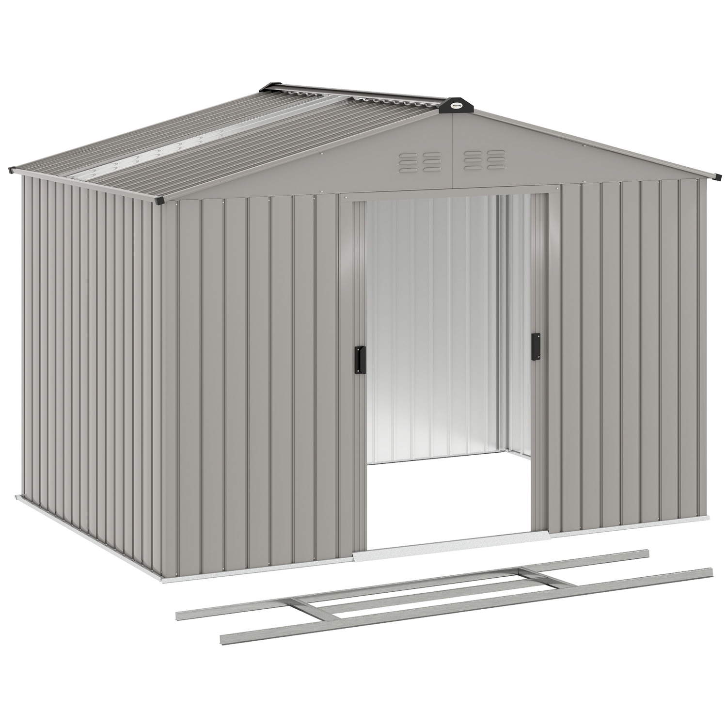 Outsunny 9' x 6' Garden Storage Shed with Foundation Kit, Metal Tool Storage House with Double Doors for Outdoor Patio Yard, Grey