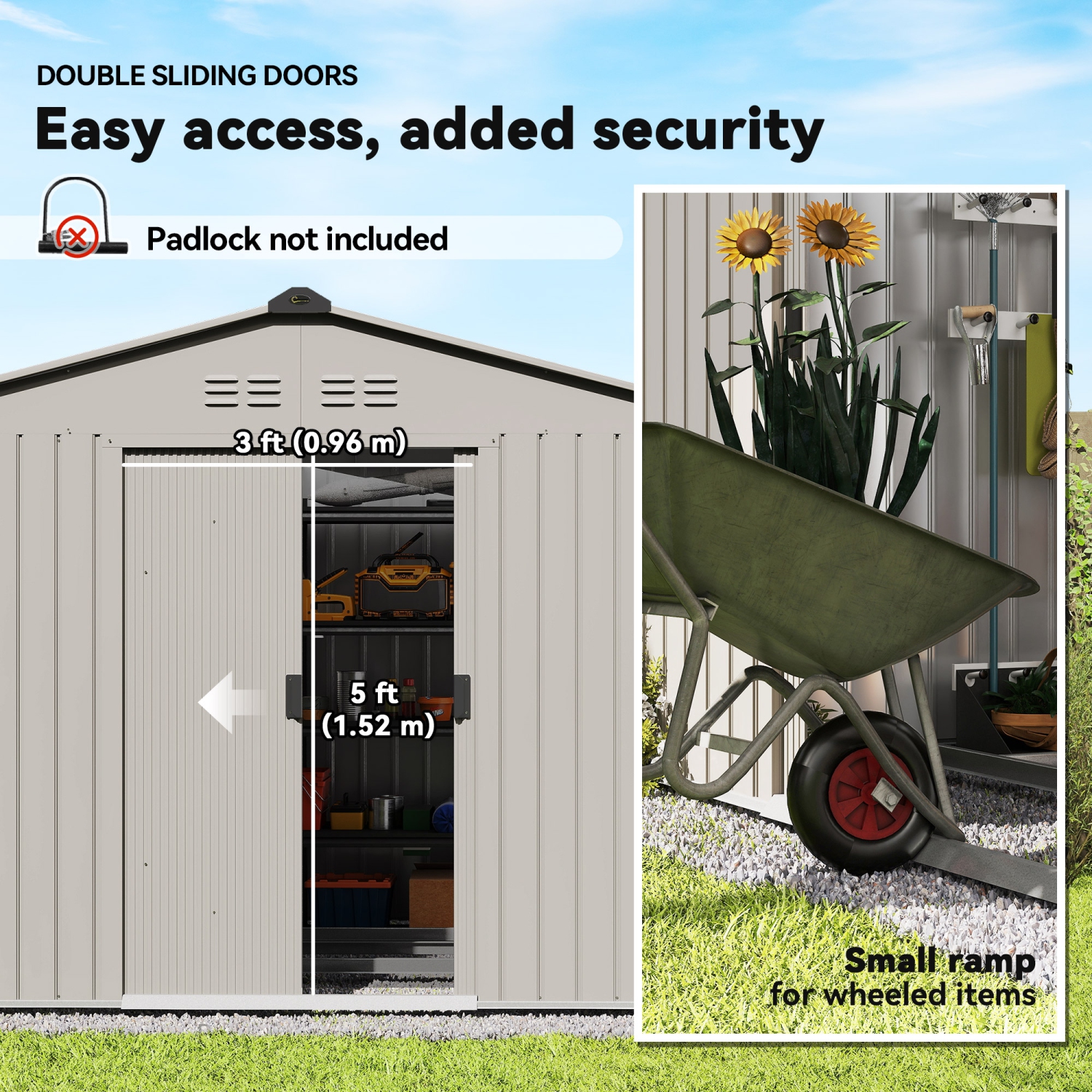 Outsunny 9' x 6' Garden Storage Shed with Foundation Kit, Metal Tool Storage House with Double Doors for Outdoor Patio Yard, Grey