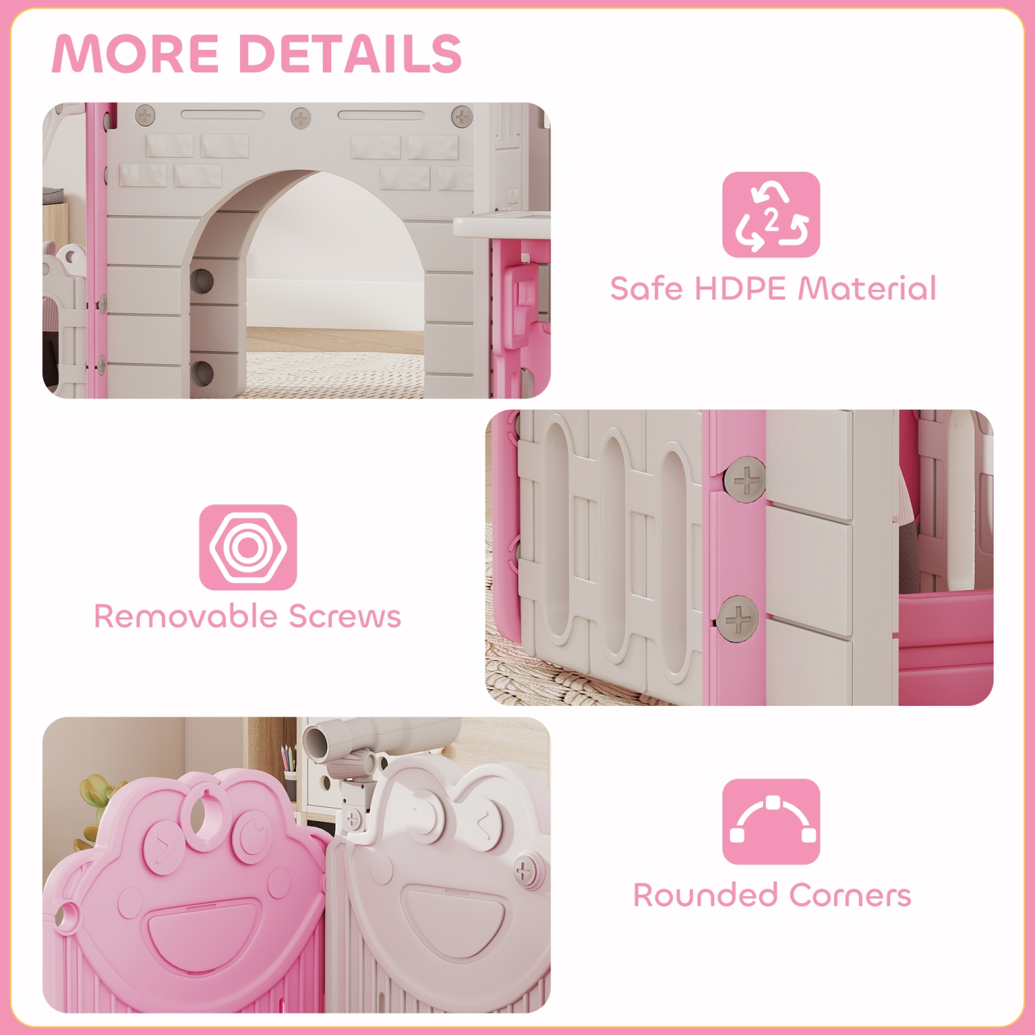 Qaba 7-in-1 Toddler Slide with Playhouse, Kids Slide Climber Playset with Basketball Hoop and Tunnel for Age 1-4 Years Indoor Play, Pink