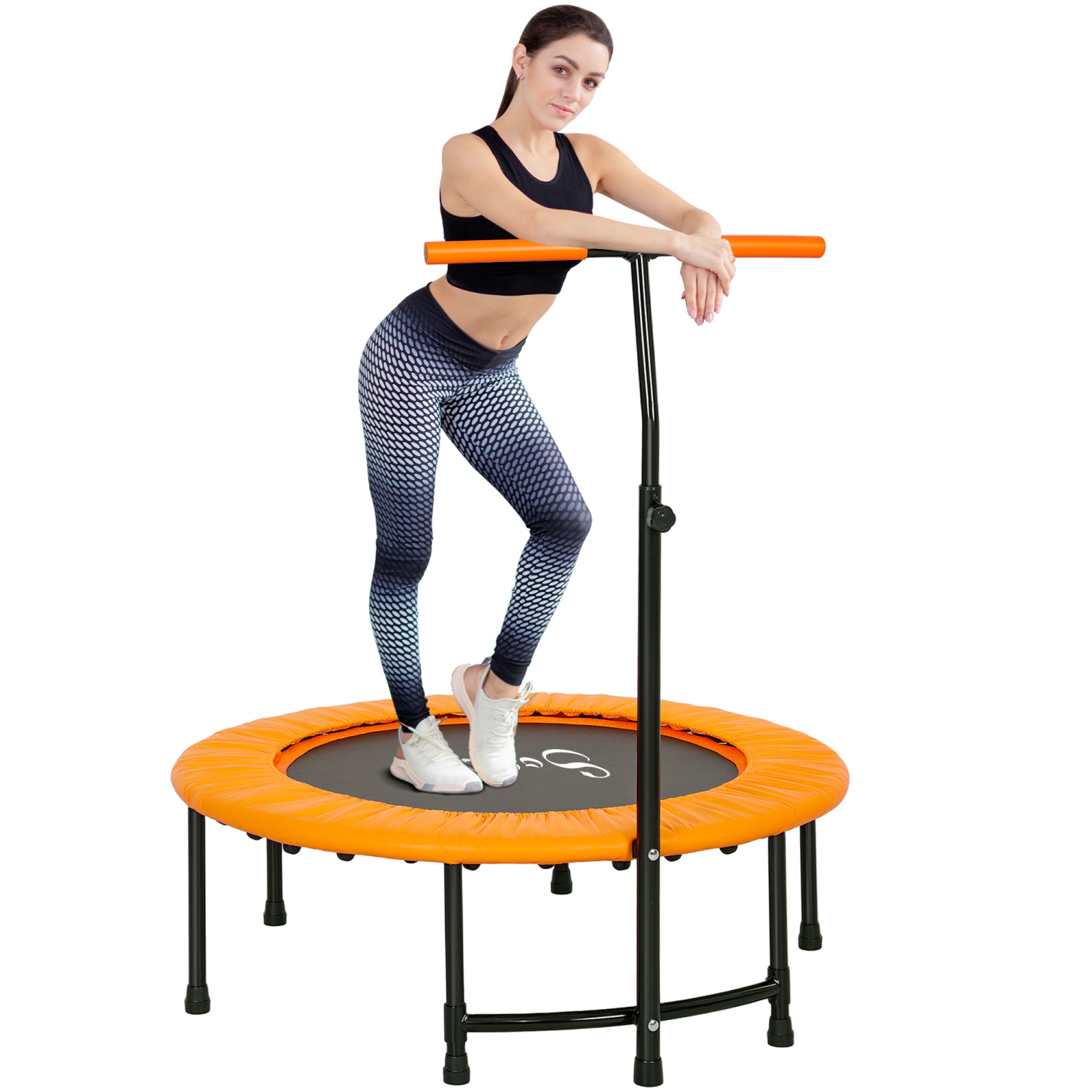 Soozier 39" Mini Exercise Trampoline Indoor Fitness Rebounder w/ Adjustable T-Bar Orange