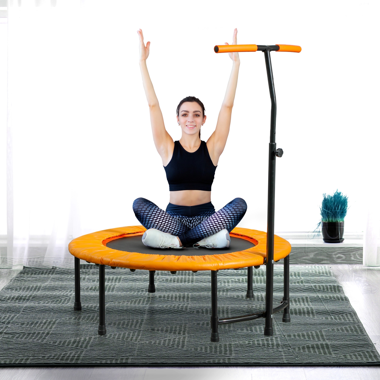 Soozier 39" Mini Exercise Trampoline Indoor Fitness Rebounder w/ Adjustable T-Bar Orange