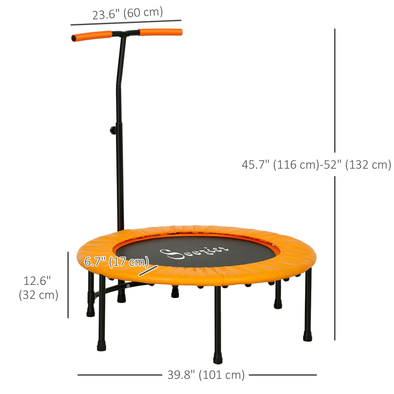 Soozier 39" Mini Exercise Trampoline Indoor Fitness Rebounder w/ Adjustable T-Bar Orange