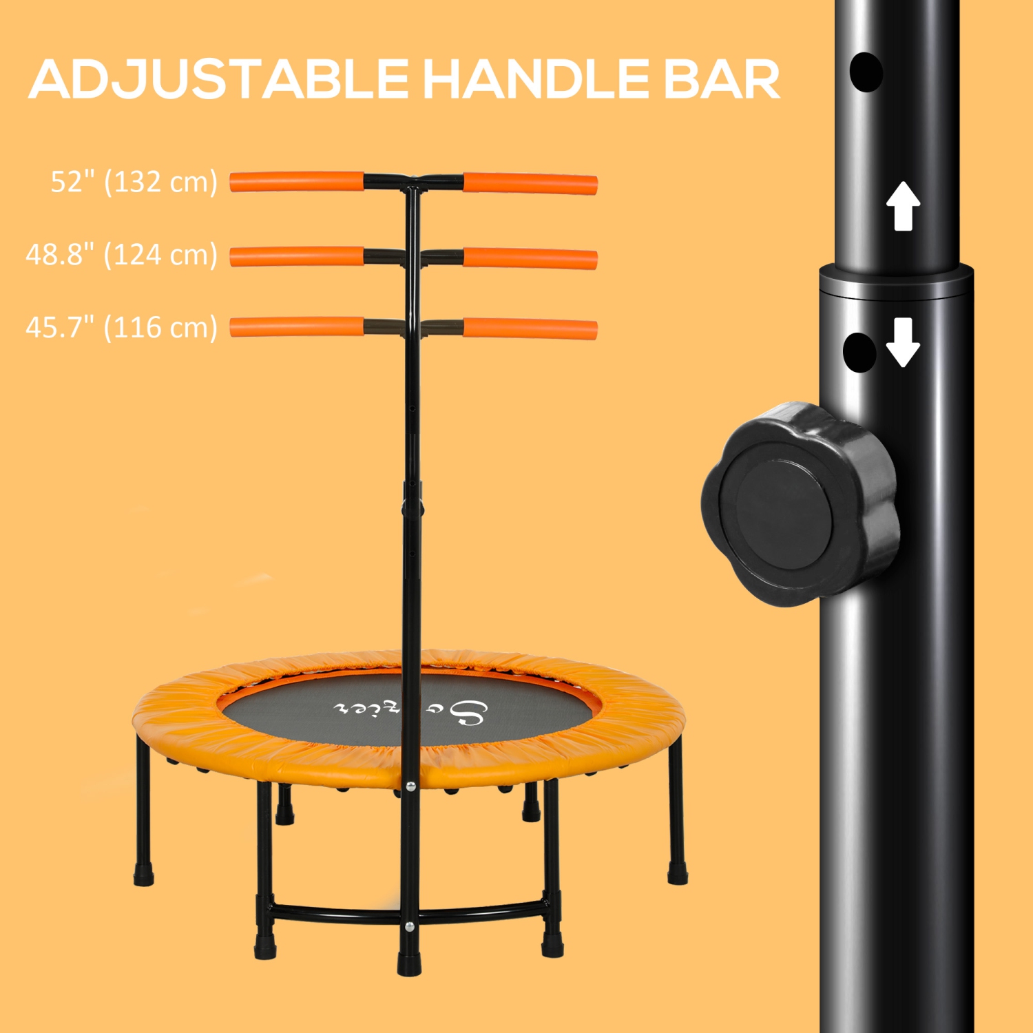 Soozier 39" Mini Exercise Trampoline Indoor Fitness Rebounder w/ Adjustable T-Bar Orange