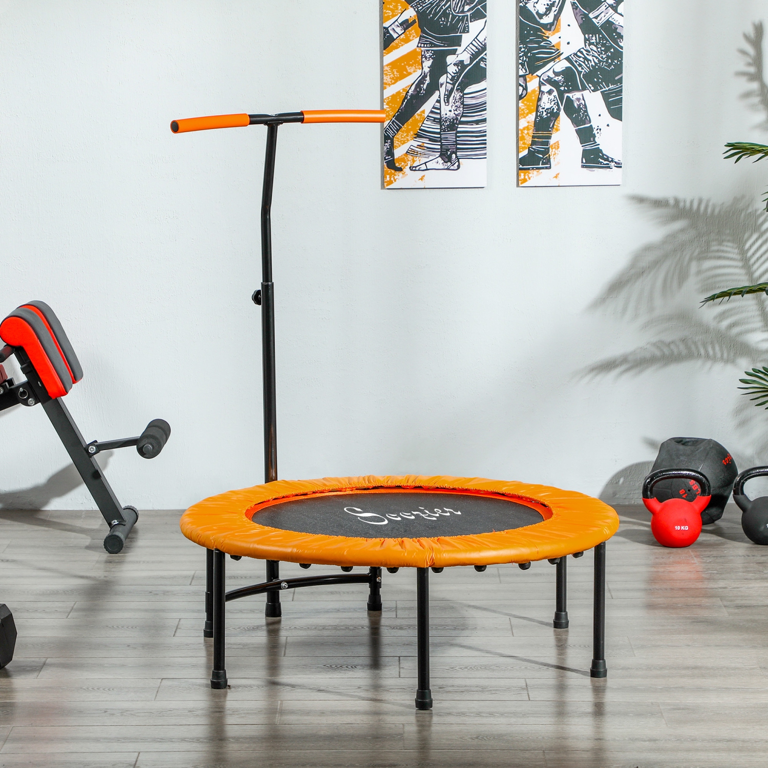 Soozier 39" Mini Exercise Trampoline Indoor Fitness Rebounder w/ Adjustable T-Bar Orange
