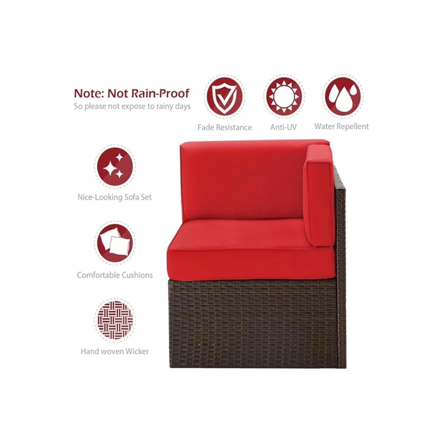 AECOJOY 7 Piece Outdoor Patio Furniture Set with Extra 43 Inch Fire Pit Table, PE Rattan Wicker Sofa Set, Brown Rattan&Red Cushion