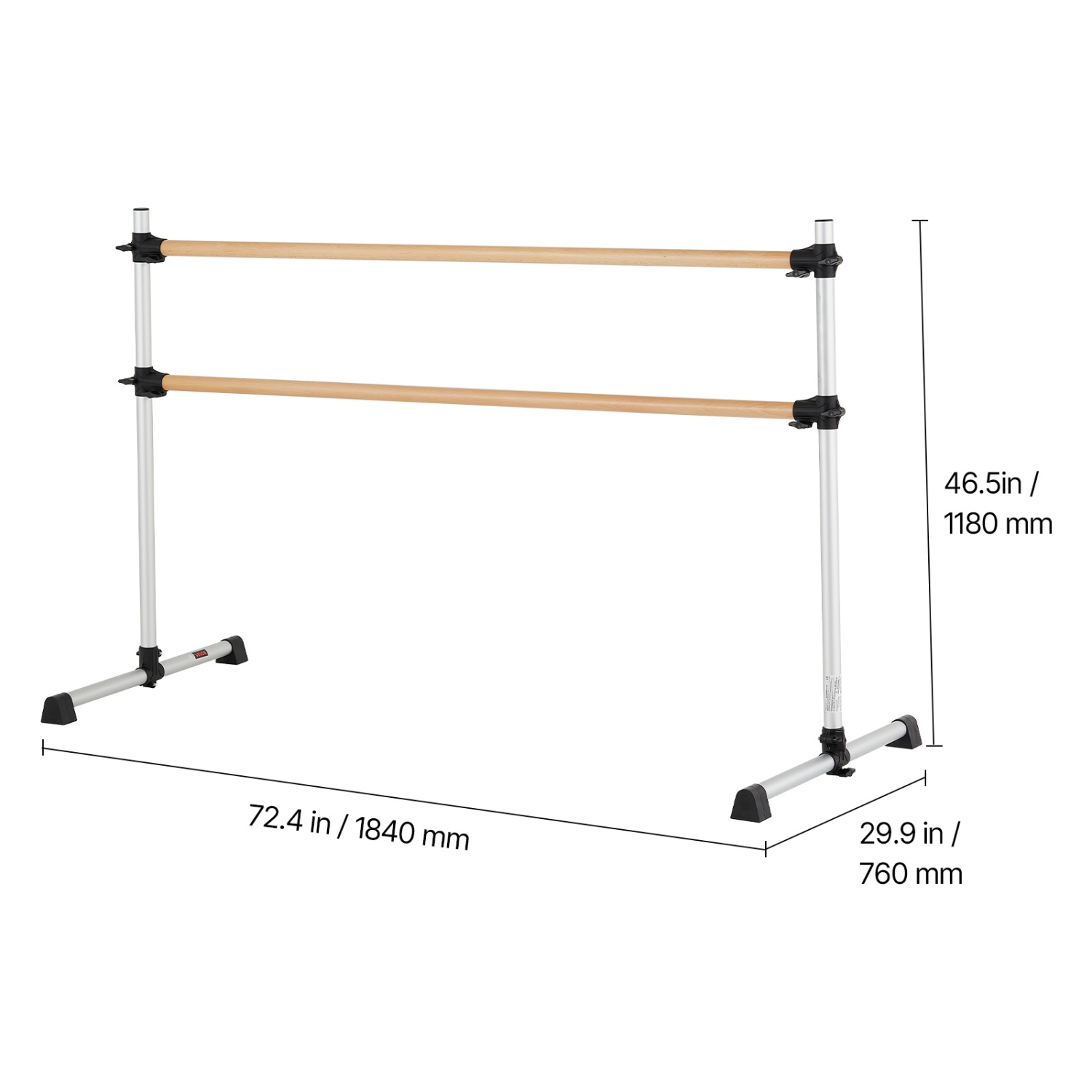 VEVOR 6 Ft Ballet Barre,Double Beechwood Barre Bar, Freestanding Portable Ballet Stretching Dance Bars, Height Adjustable Anti-Wobble Fitness Gym