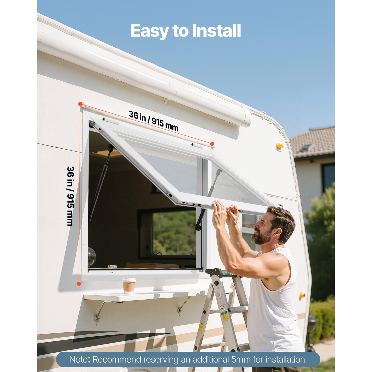 VEVOR 36x36 in Concession Window, Aluminum Alloy Frame Service Window for Food Truck, Up to 85 Degrees Stand Serving Window with Awning Door and Drag