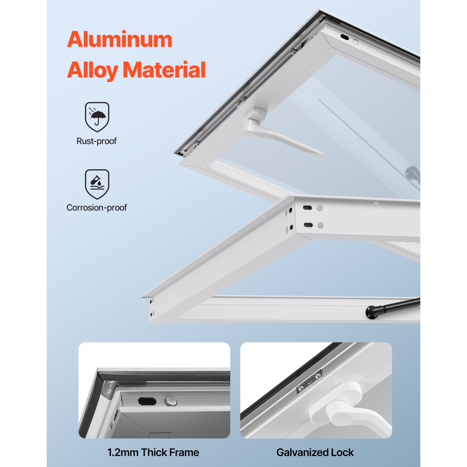 VEVOR 36x36 in Concession Window, Aluminum Alloy Frame Service Window for Food Truck, Up to 85 Degrees Stand Serving Window with Awning Door and Drag